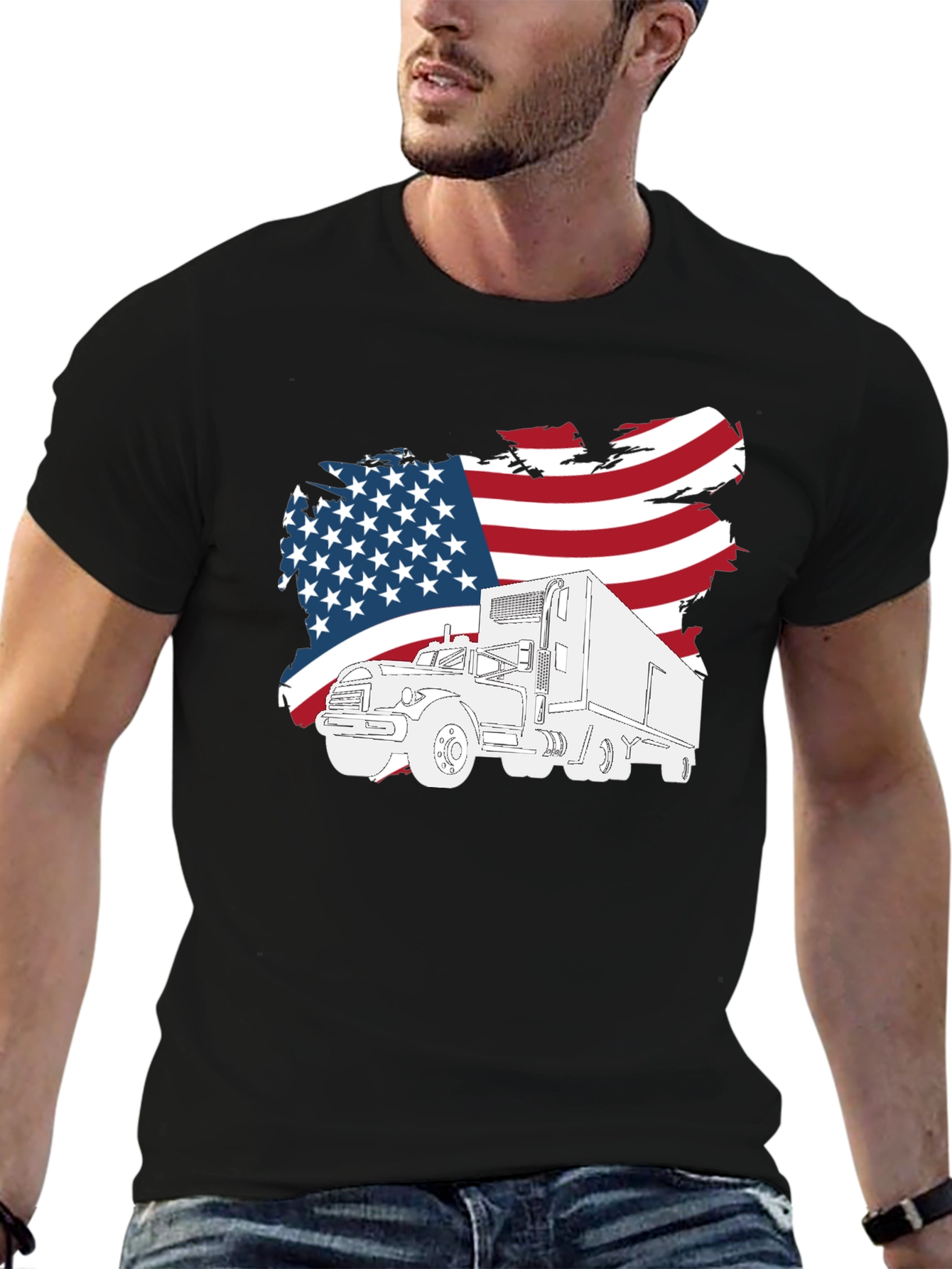 American Trucker T-Shirt - Patriotic USA Flag Design