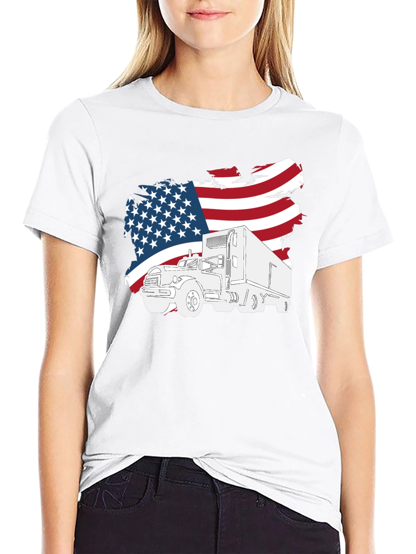 American Trucker T-Shirt - Patriotic USA Flag Design