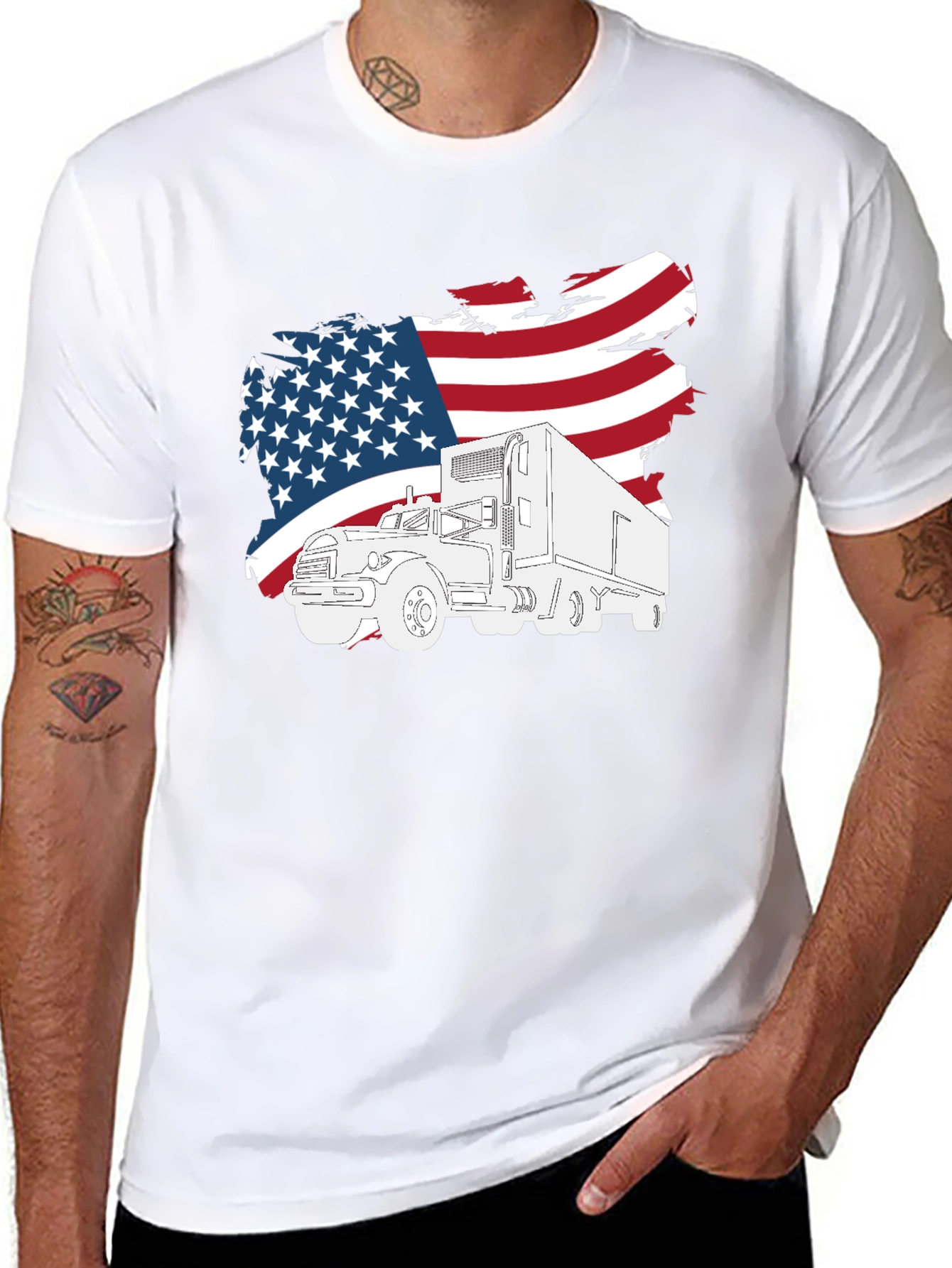 American Trucker T-Shirt - Patriotic USA Flag Design