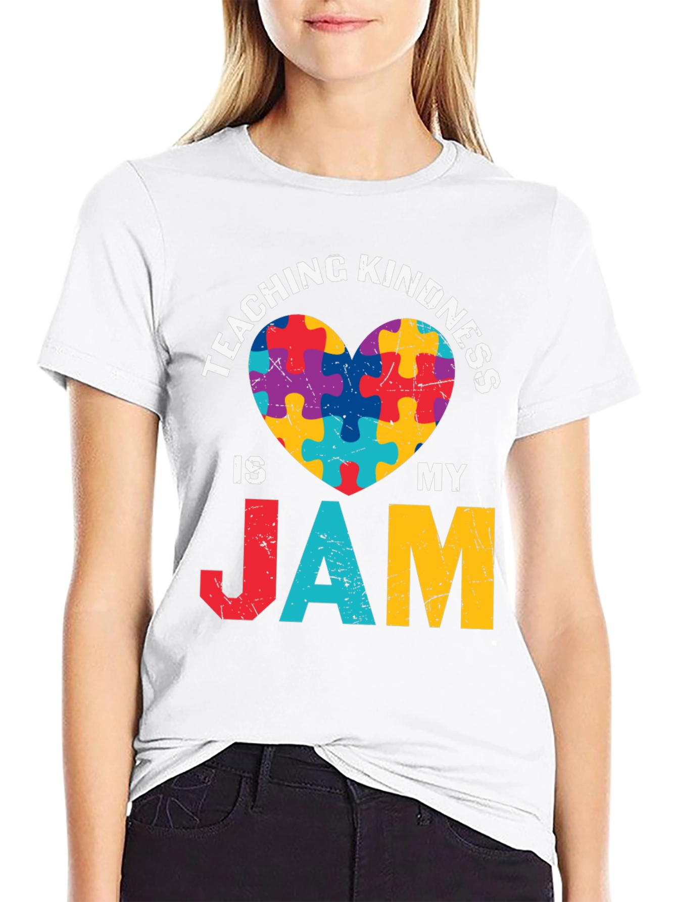 Teaching Kindness is My Jam Puzzle Heart Tee
