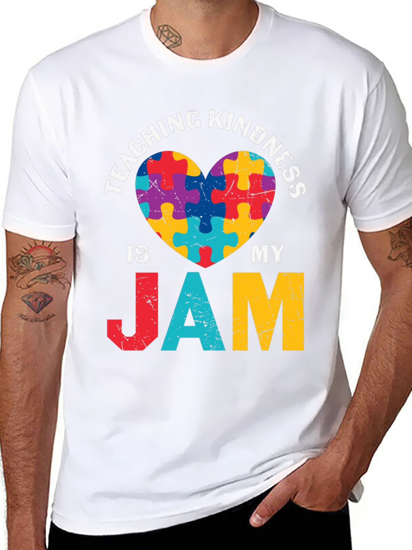 Teaching Kindness is My Jam Puzzle Heart Tee