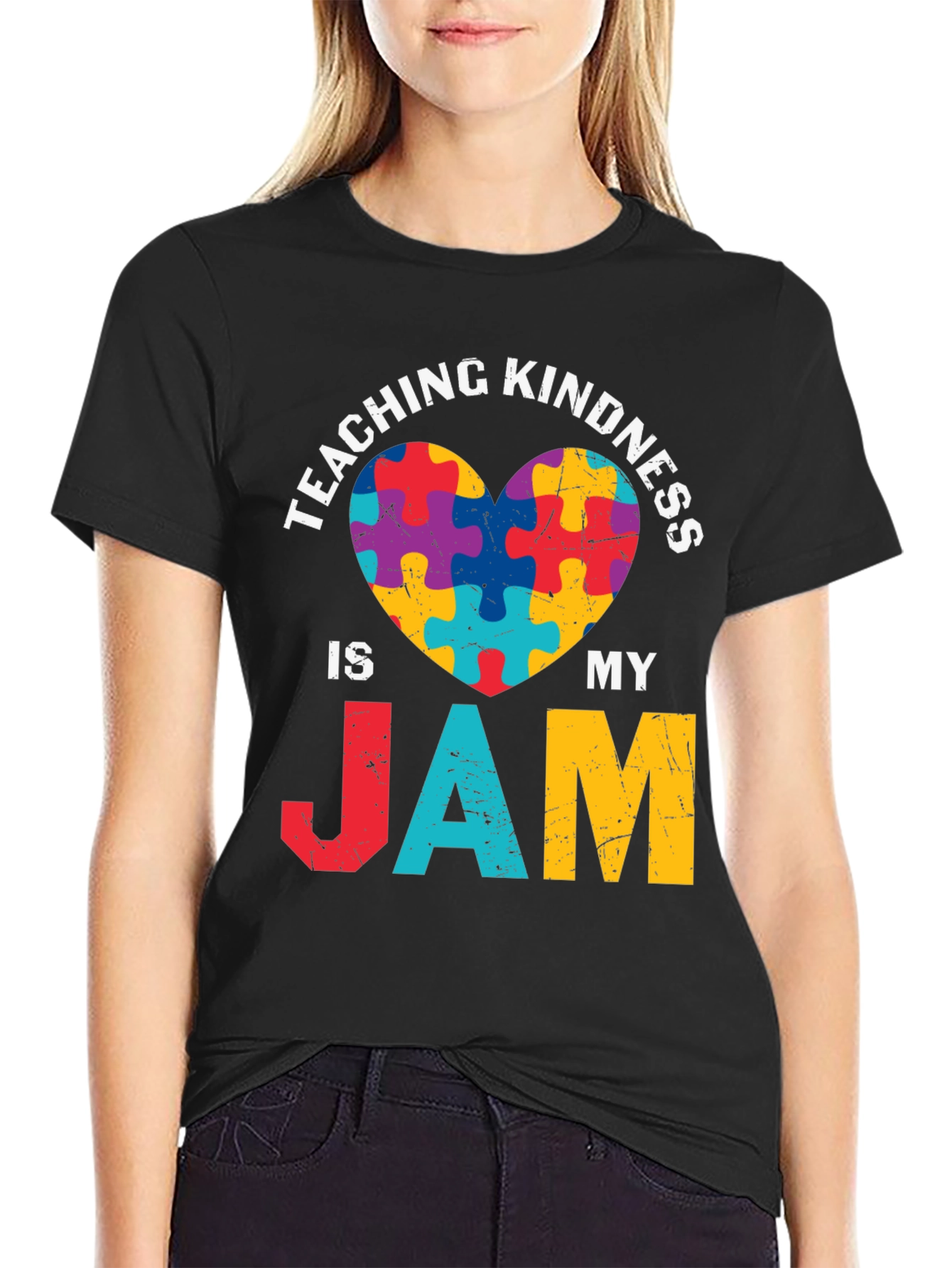 Teaching Kindness is My Jam Puzzle Heart Tee