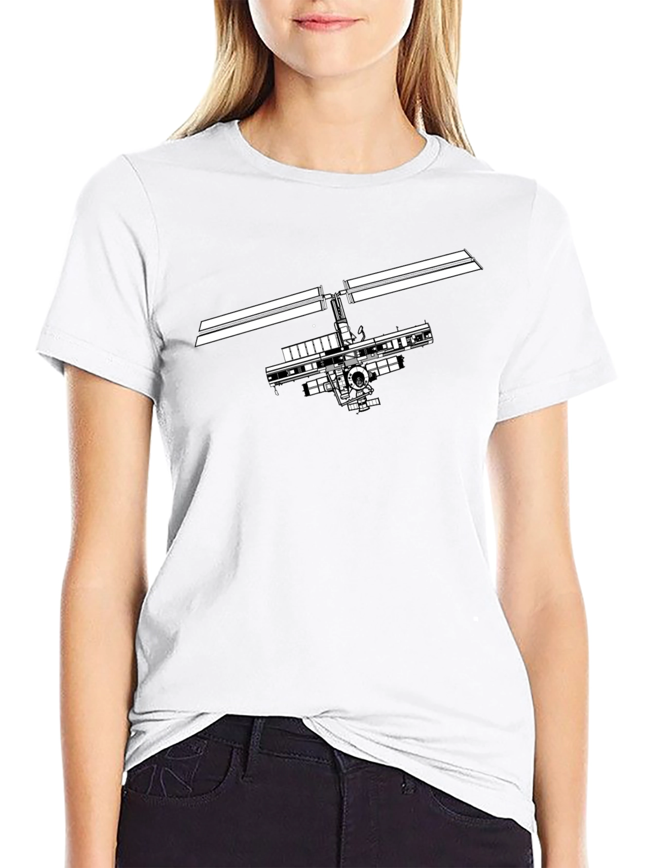 Space Station Graphic Tee - Black Cotton T-Shirt