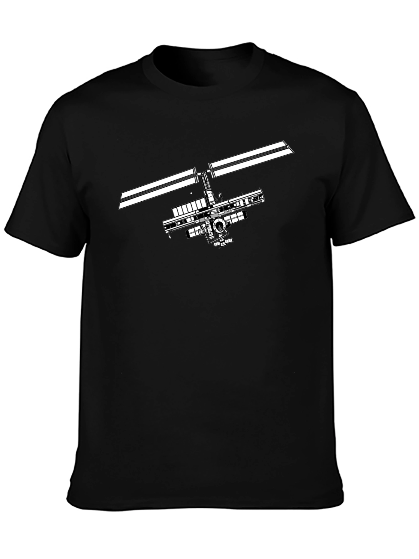 Space Station Graphic Tee - Black Cotton T-Shirt