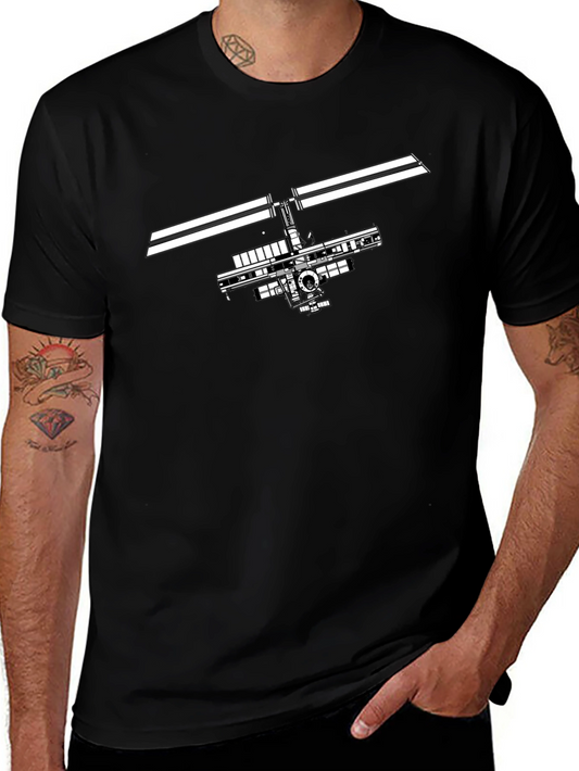 Space Station Graphic Tee - Black Cotton T-Shirt
