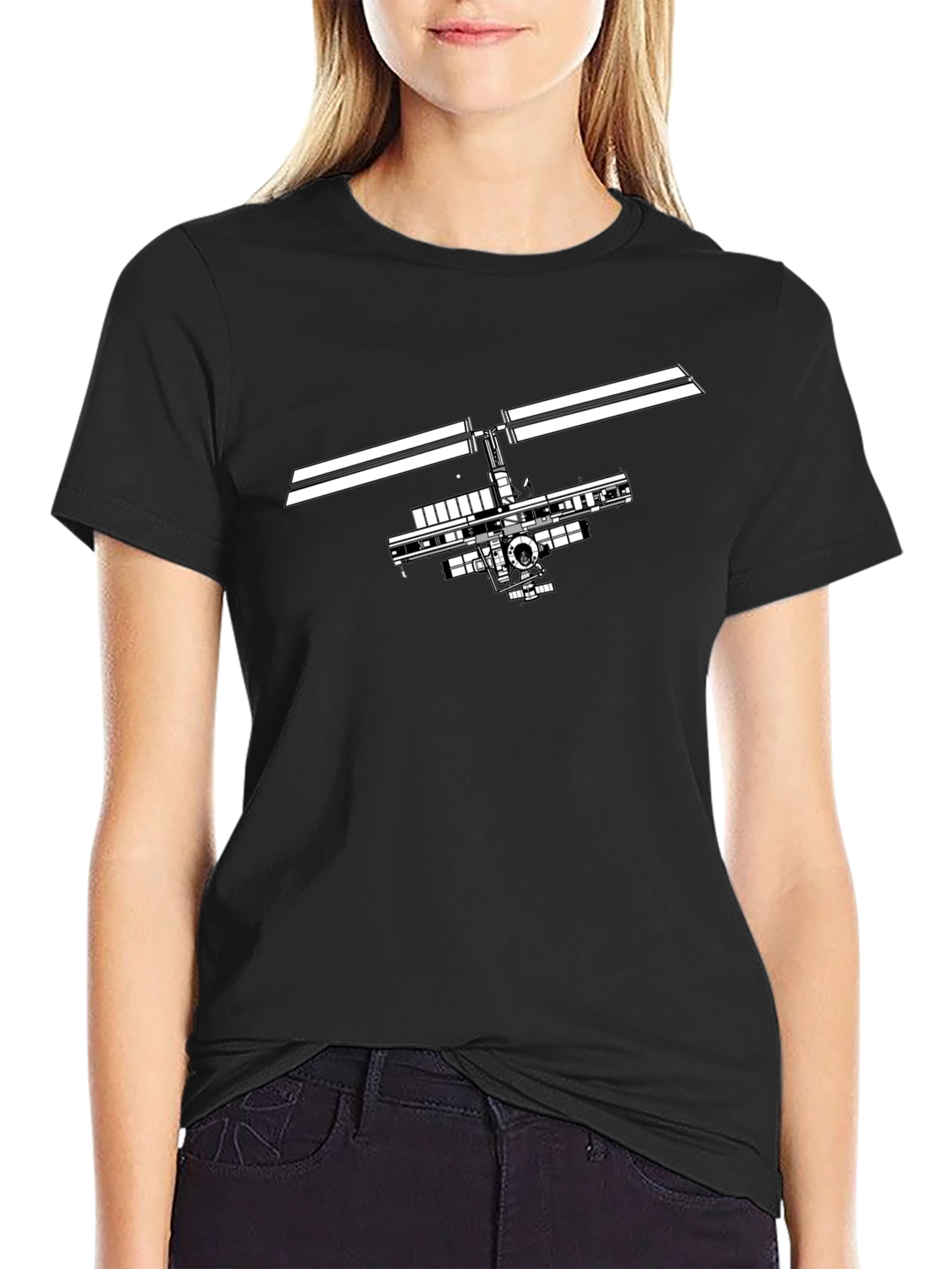 Space Station Graphic Tee - Black Cotton T-Shirt