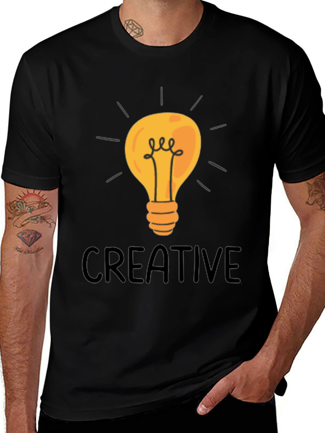 Creative Light Bulb Graphic Tee - Black