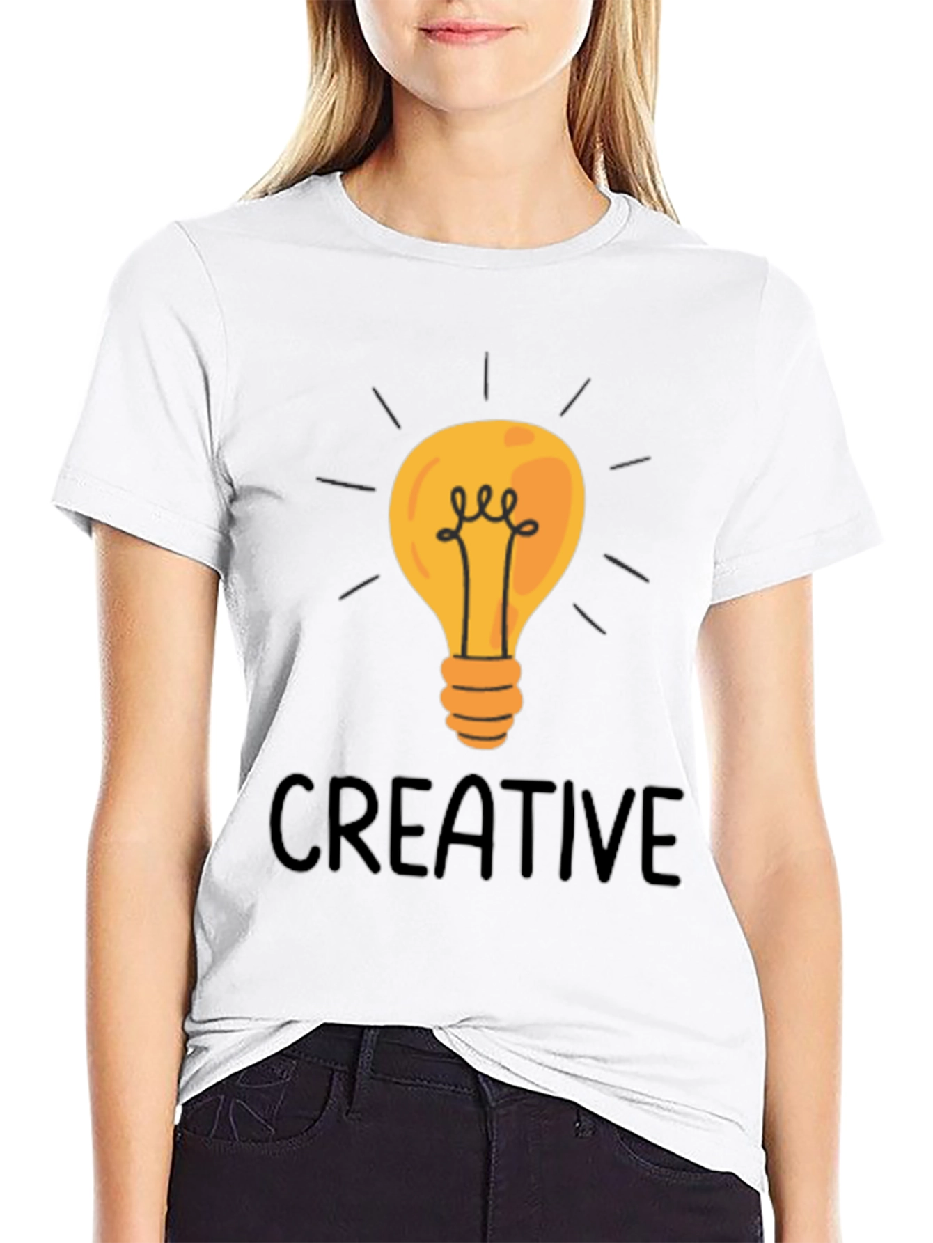 Creative Light Bulb Graphic Tee - Black