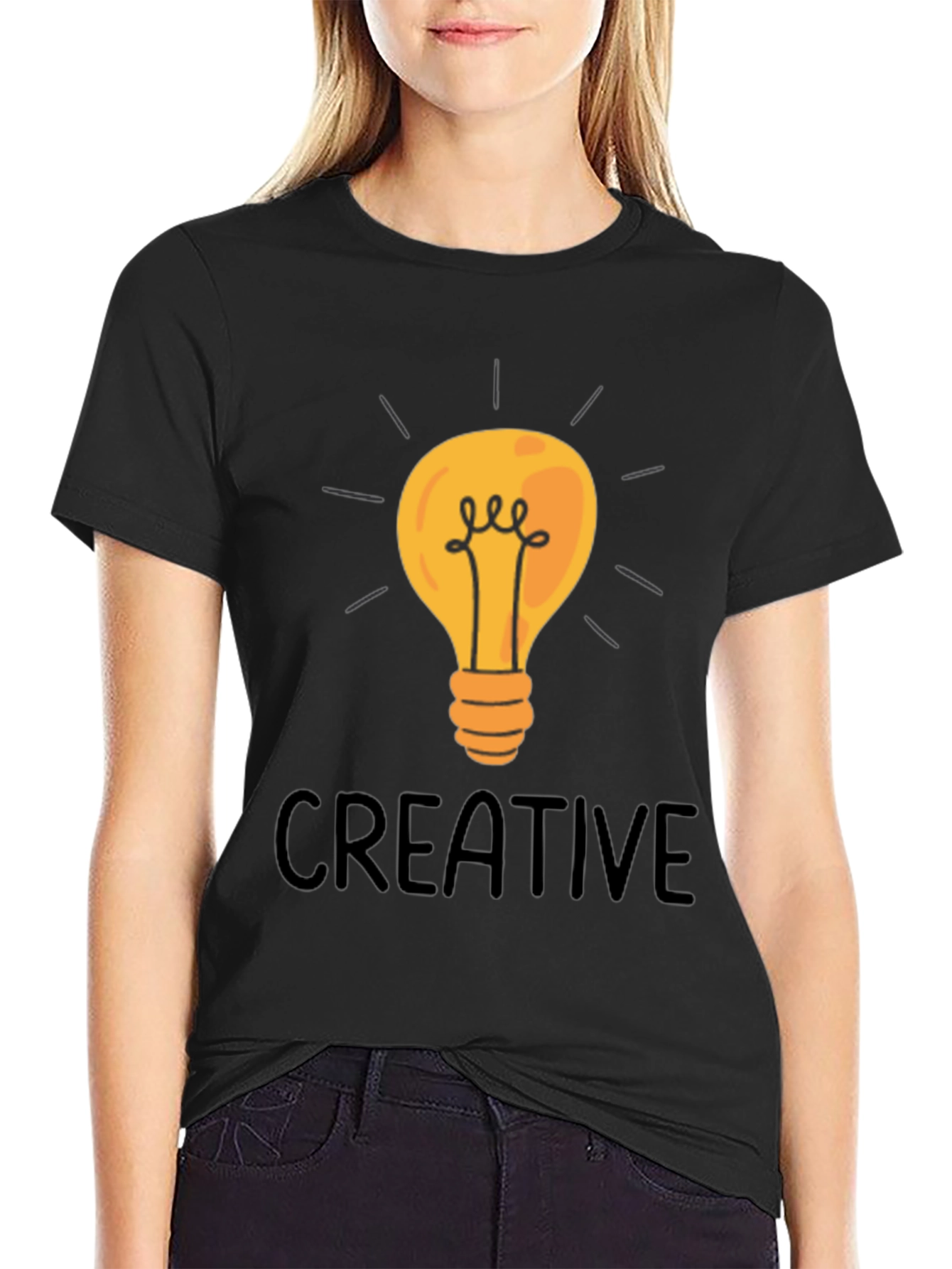 Creative Light Bulb Graphic Tee - Black