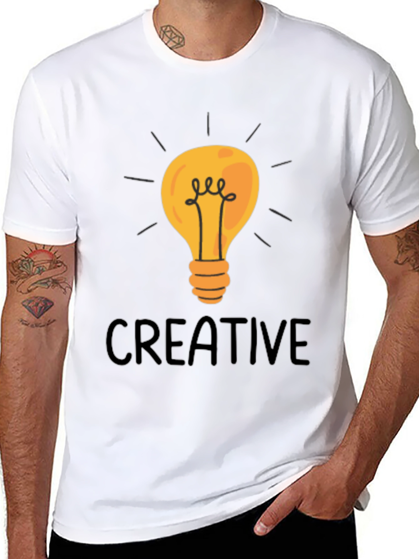 Creative Light Bulb Graphic Tee - Black