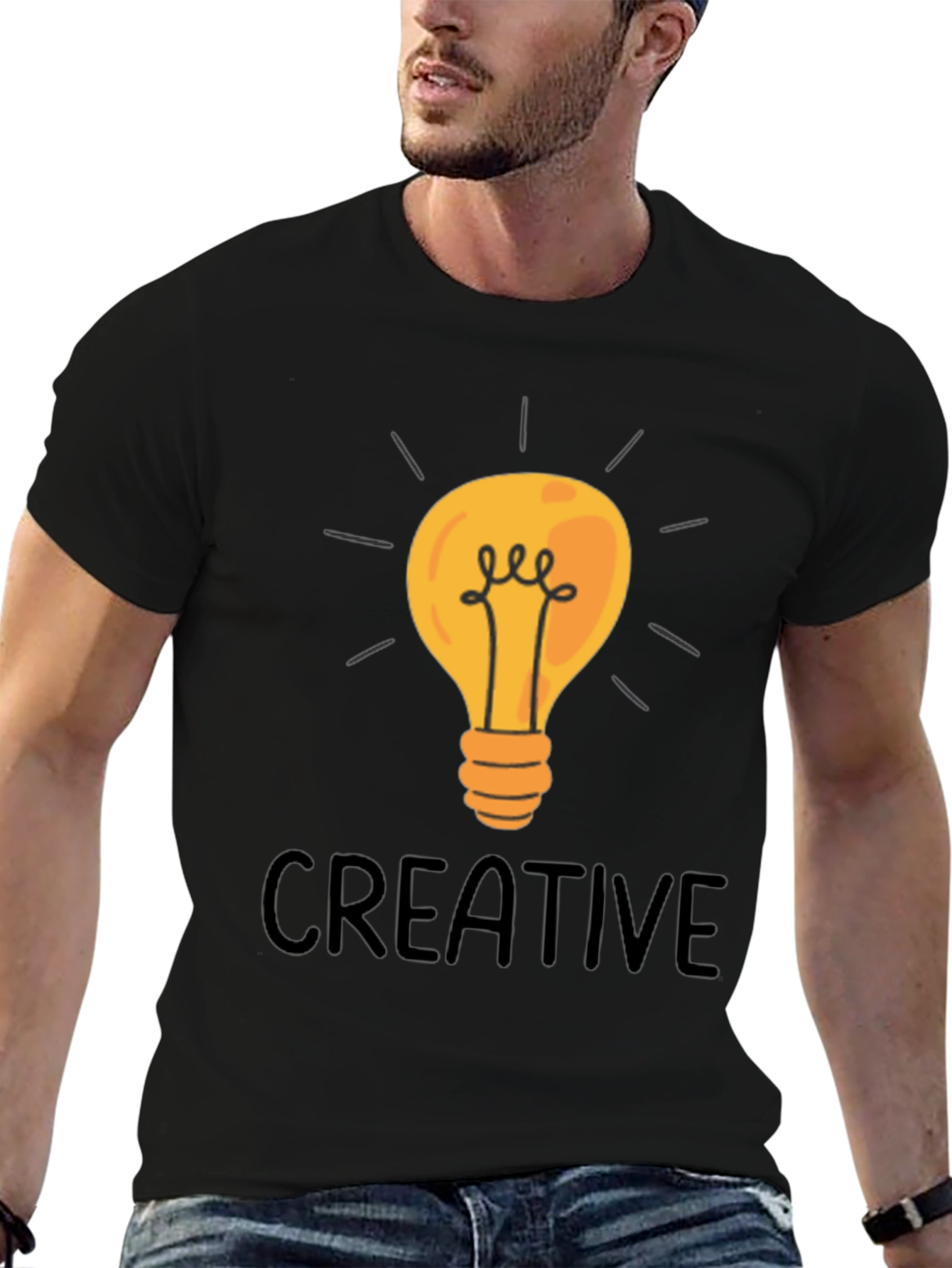 Creative Light Bulb Graphic Tee - Black