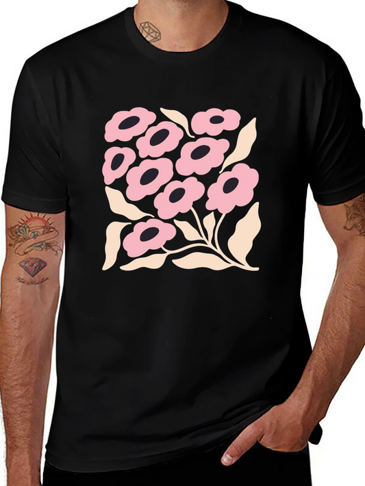 Floral Graphic Print Black Crew Neck T-Shirt