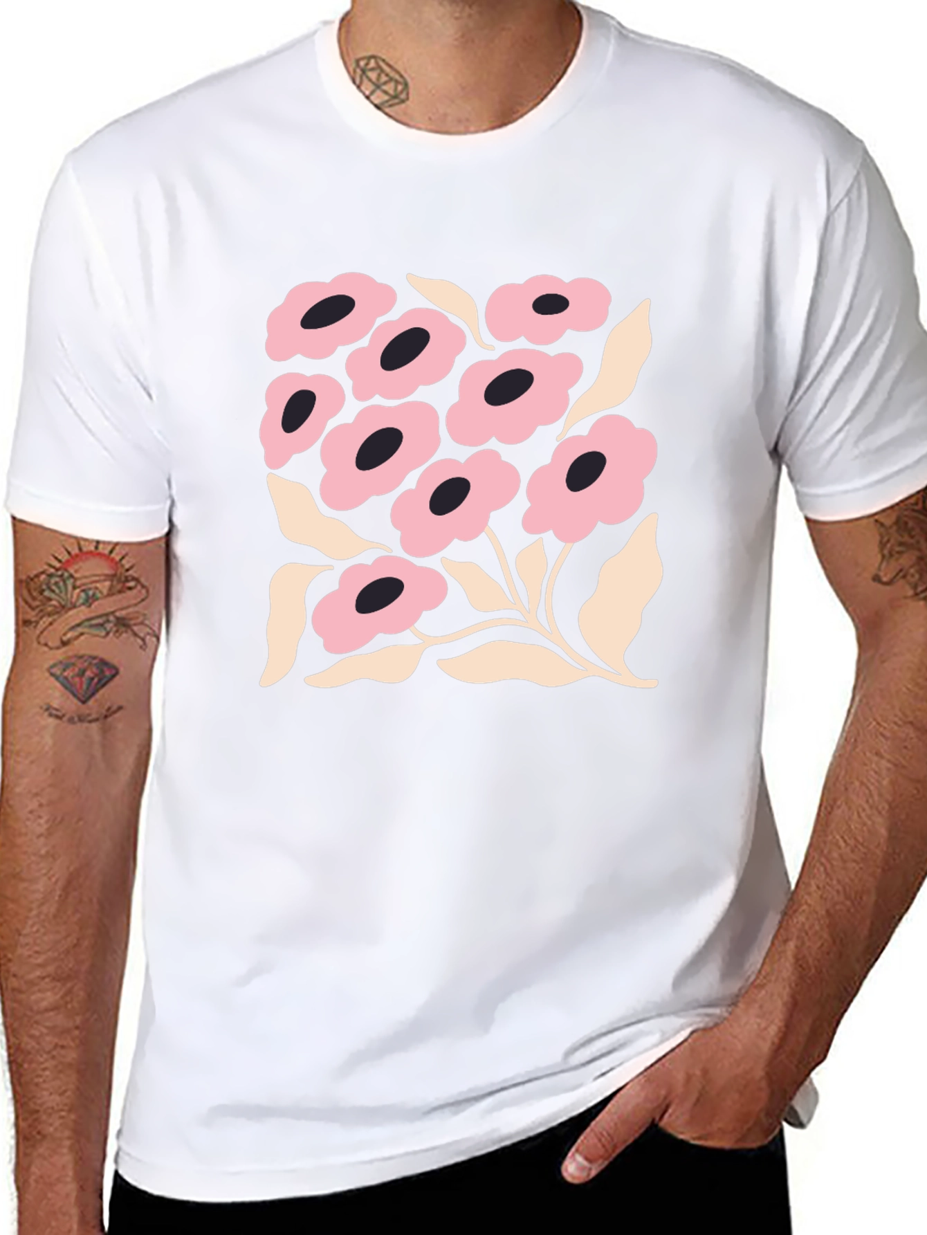 Floral Graphic Print Black Crew Neck T-Shirt