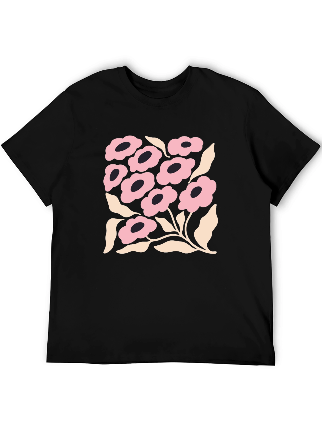 Floral Graphic Print Black Crew Neck T-Shirt