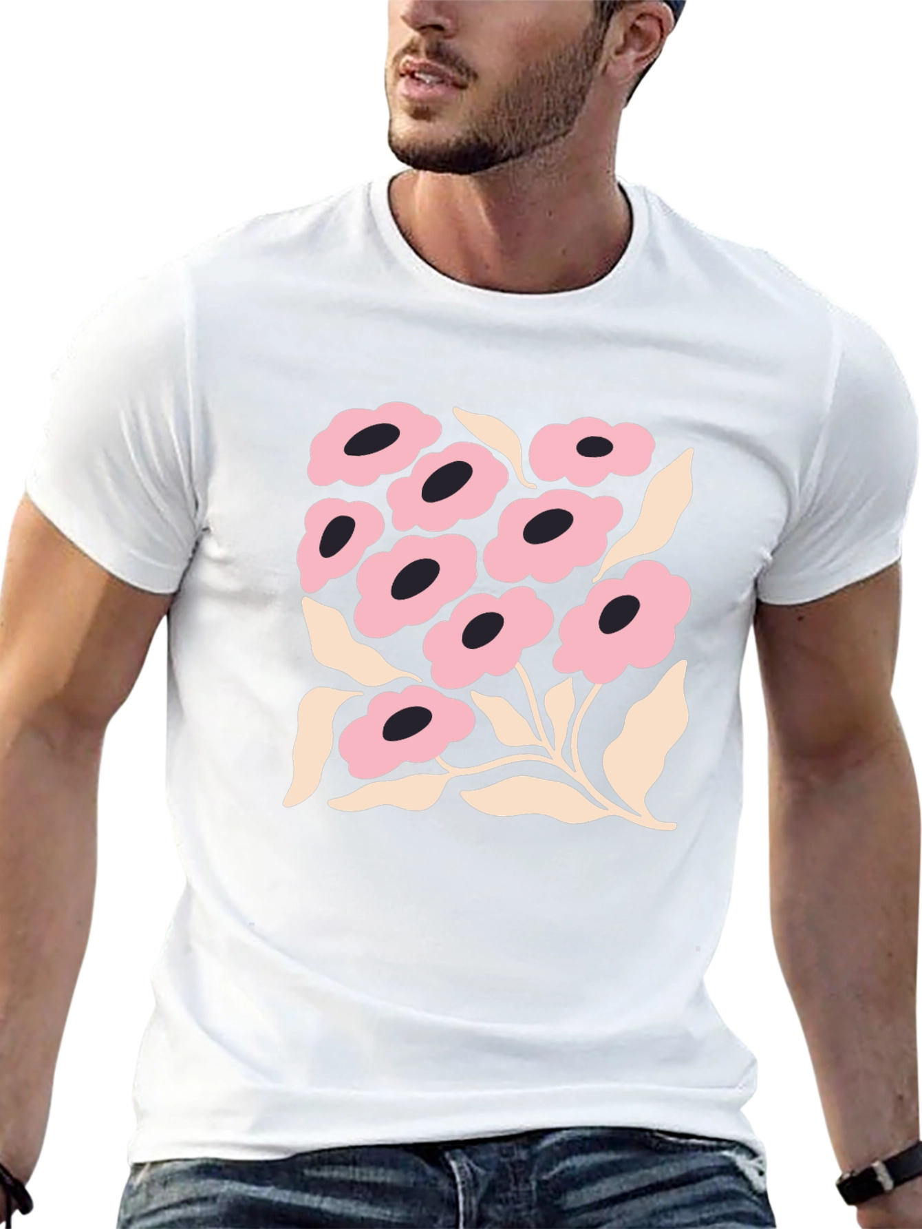 Floral Graphic Print Black Crew Neck T-Shirt