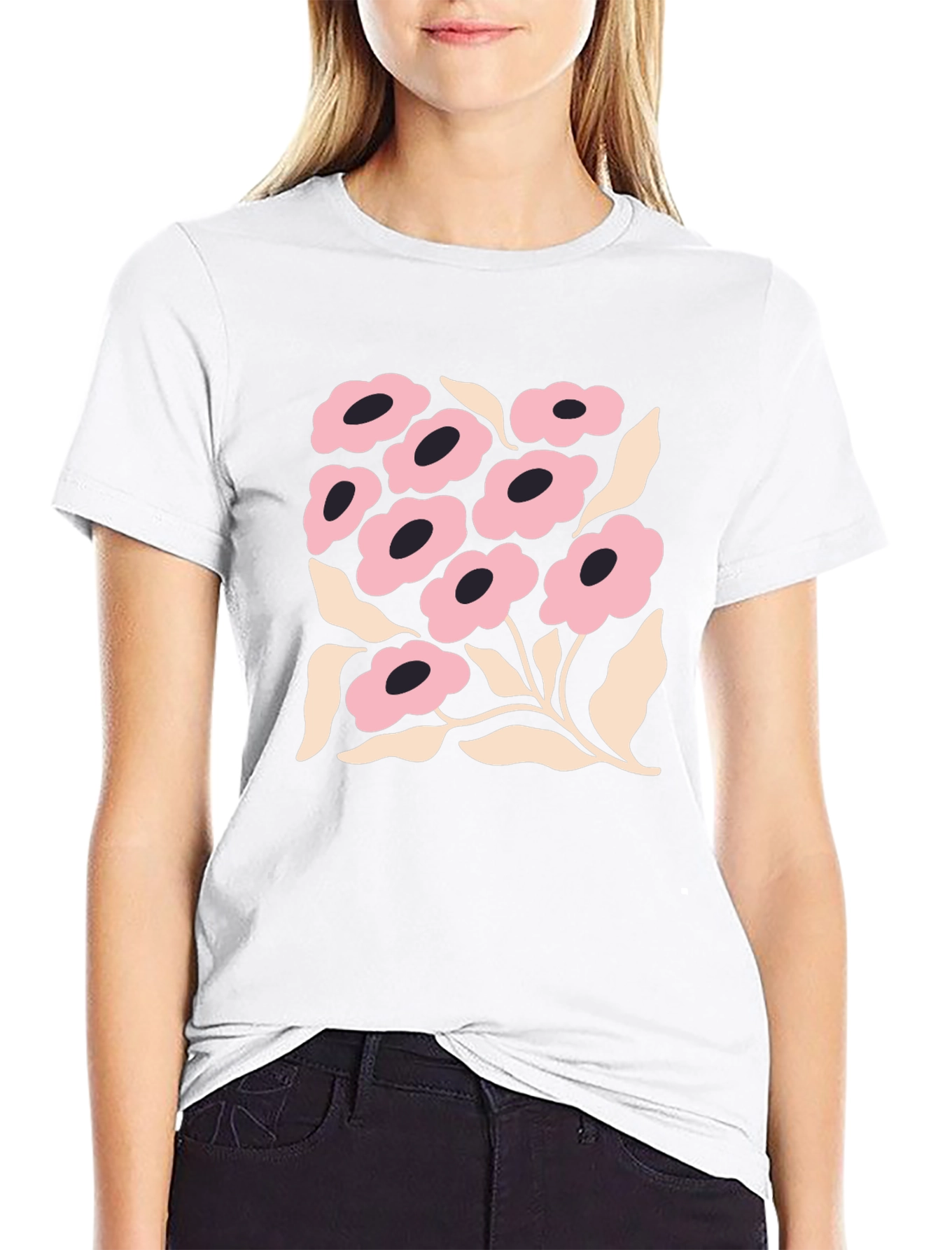Floral Graphic Print Black Crew Neck T-Shirt