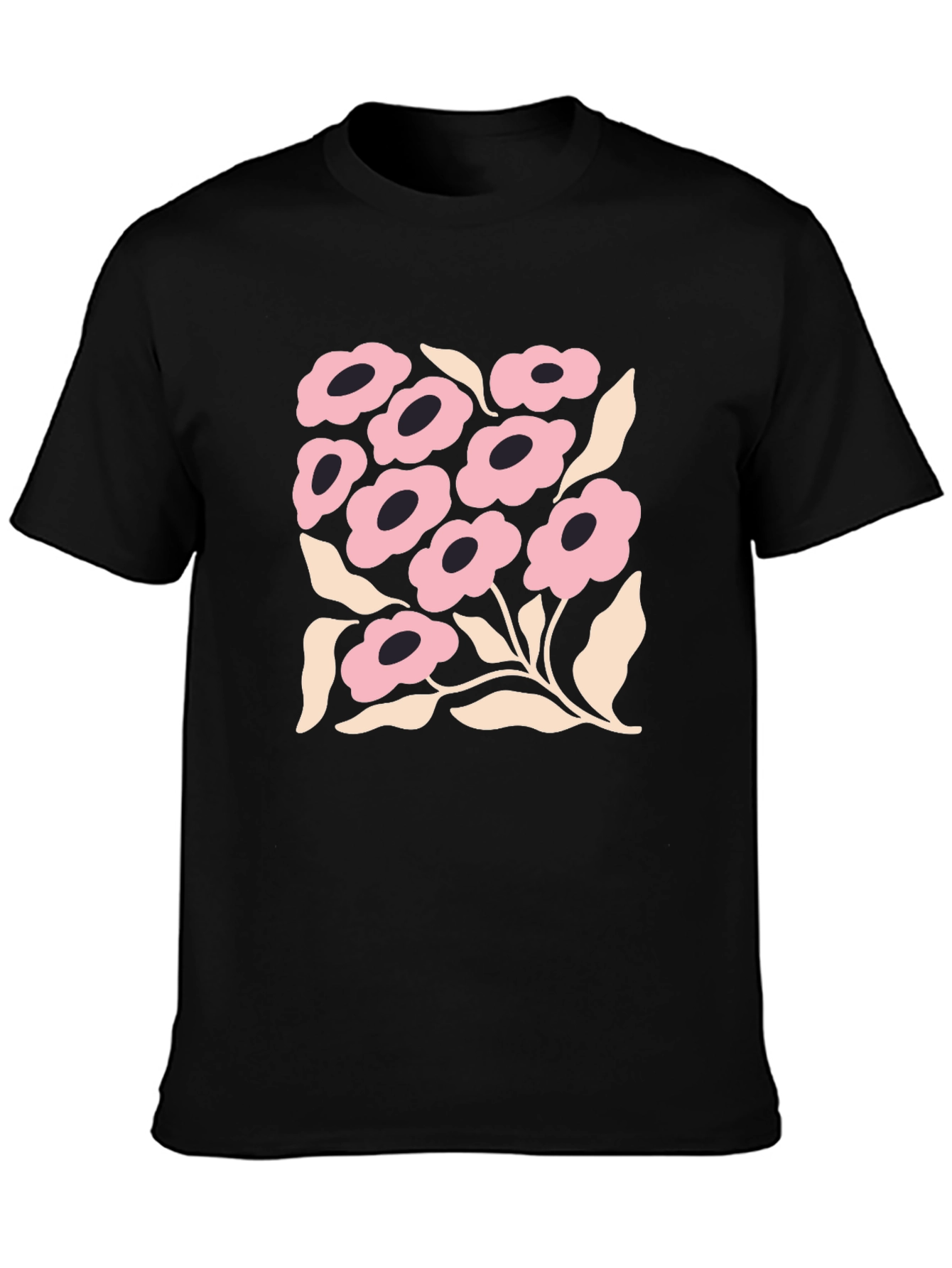 Floral Graphic Print Black Crew Neck T-Shirt