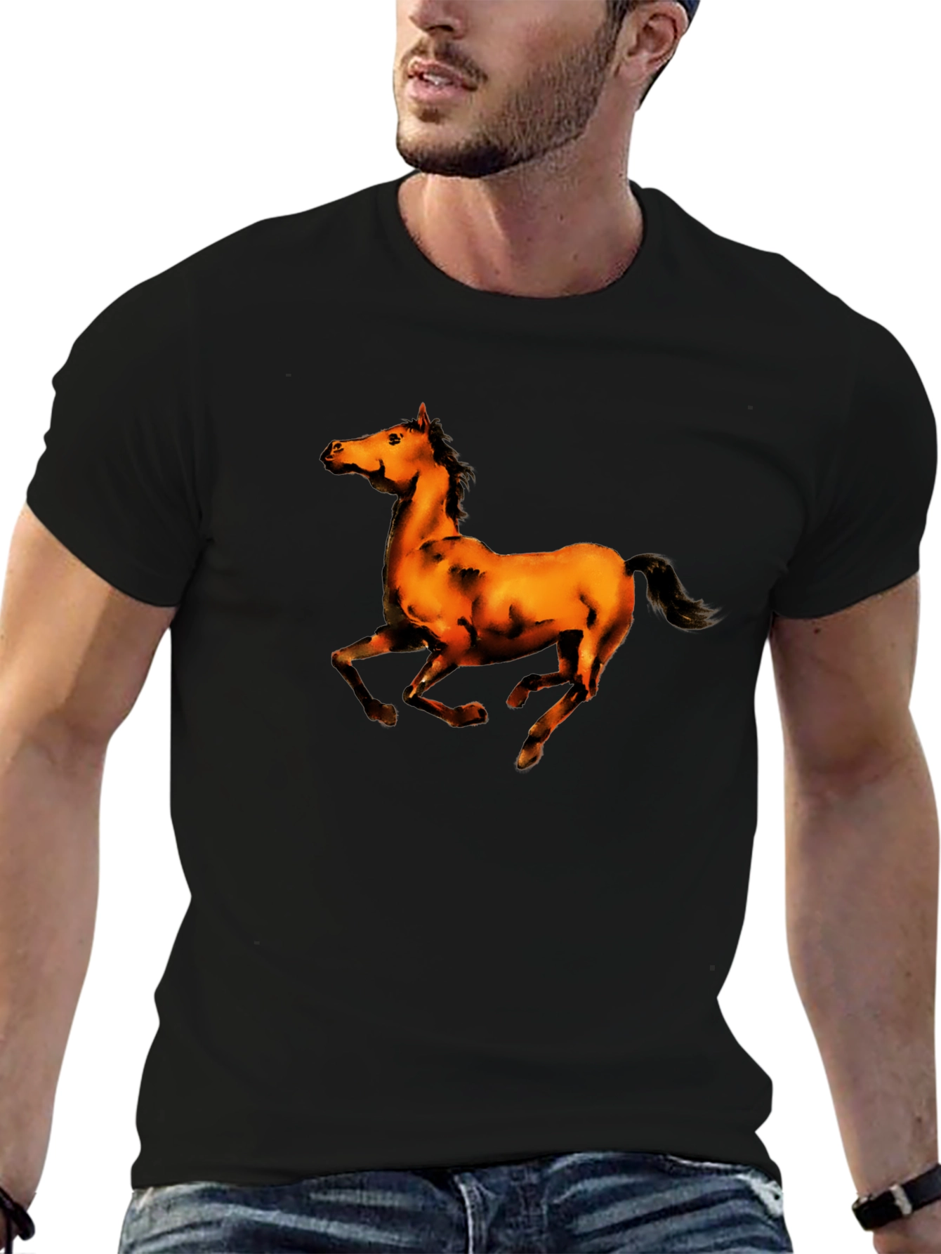 Black T-Shirt with Horse Graphic