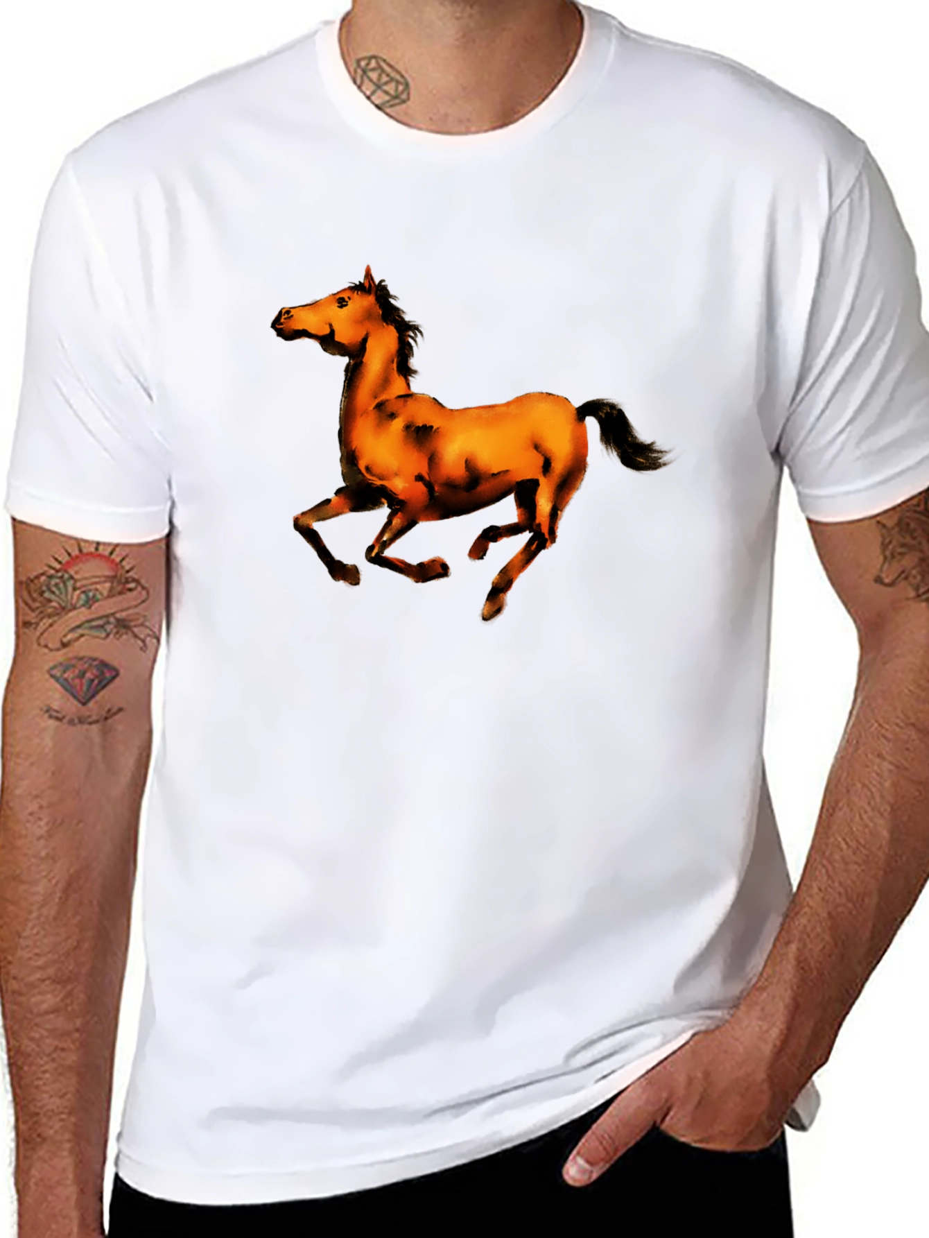 Black T-Shirt with Horse Graphic