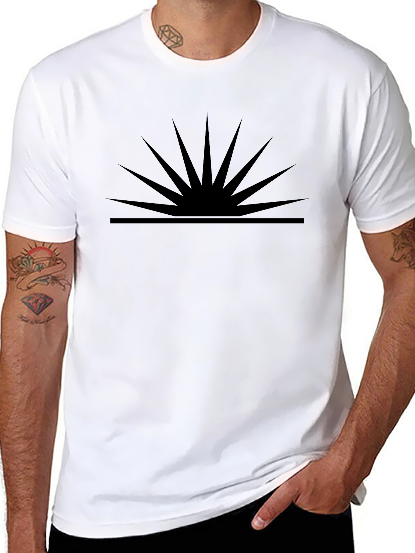 Mens Black Graphic Tee - Rising Sun Design