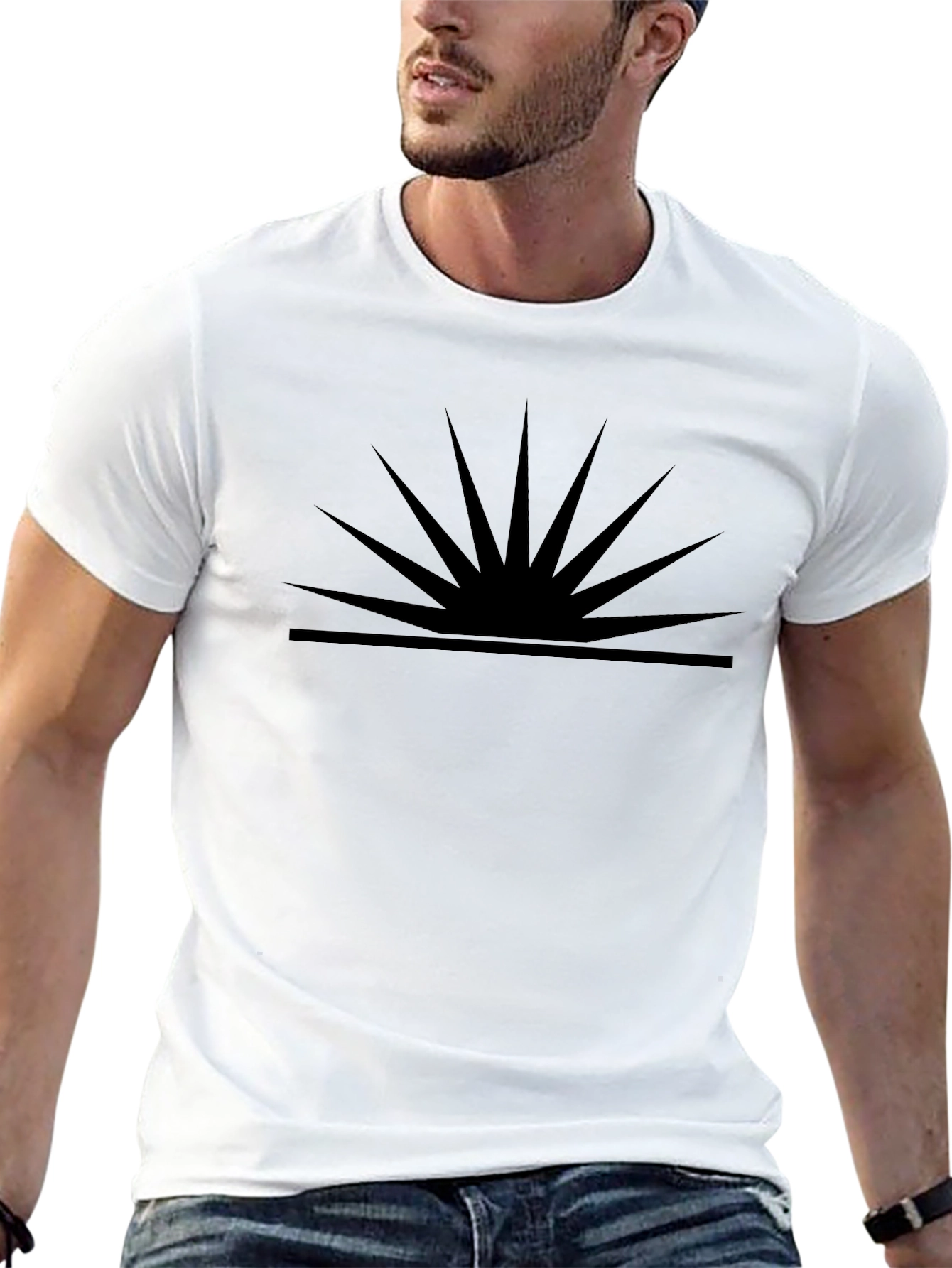 Mens Black Graphic Tee - Rising Sun Design