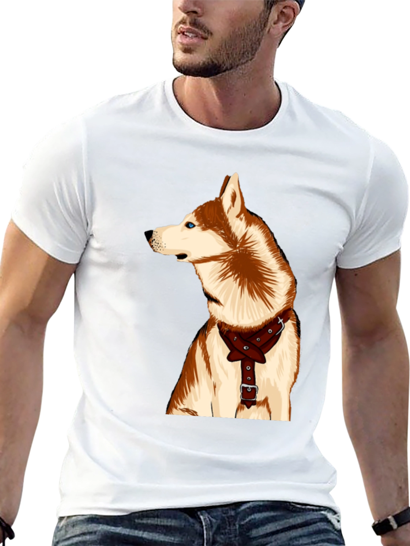 Dog Lover T-Shirt - Husky with Harness Graphic Tee