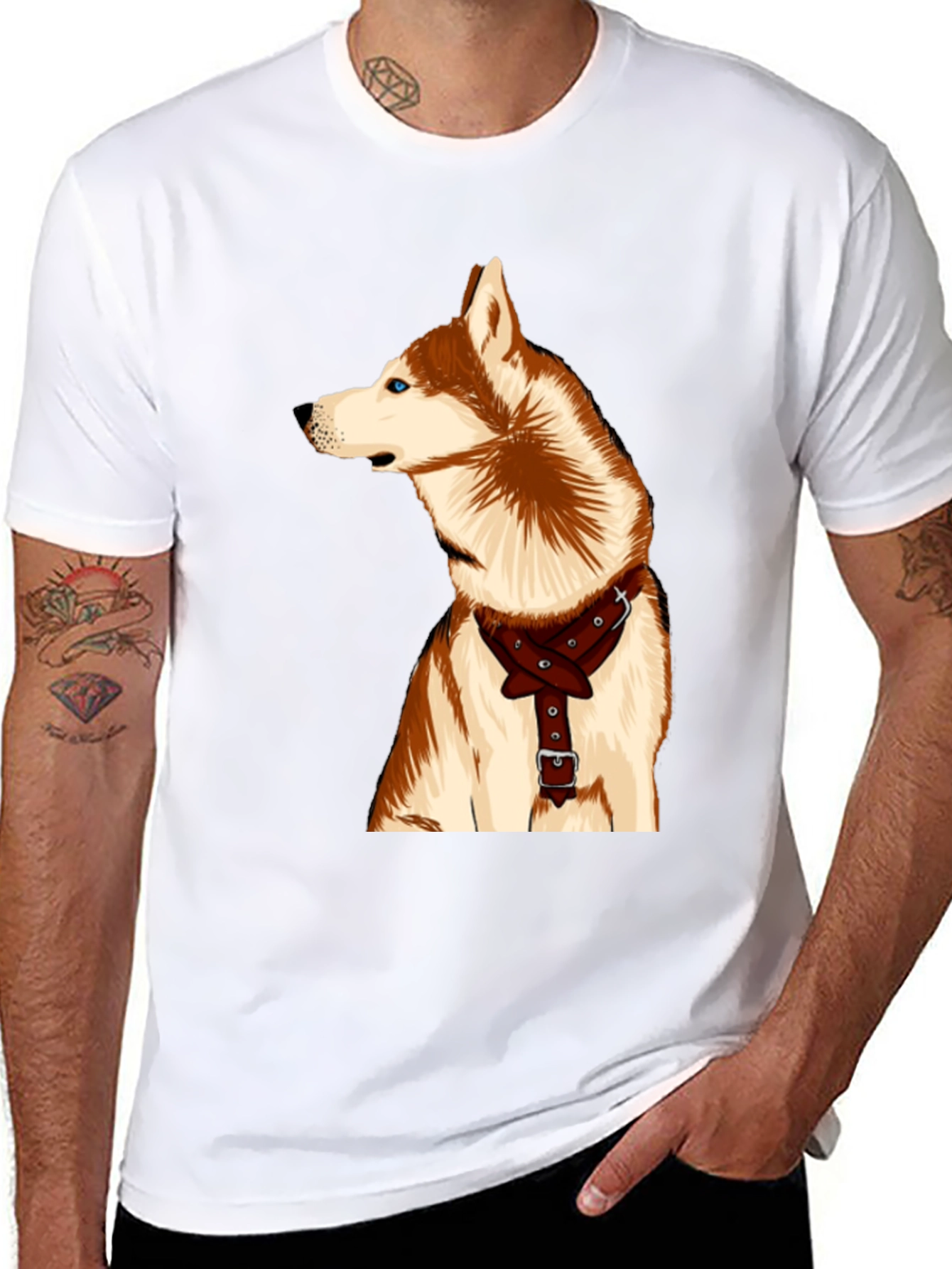 Dog Lover T-Shirt - Husky with Harness Graphic Tee