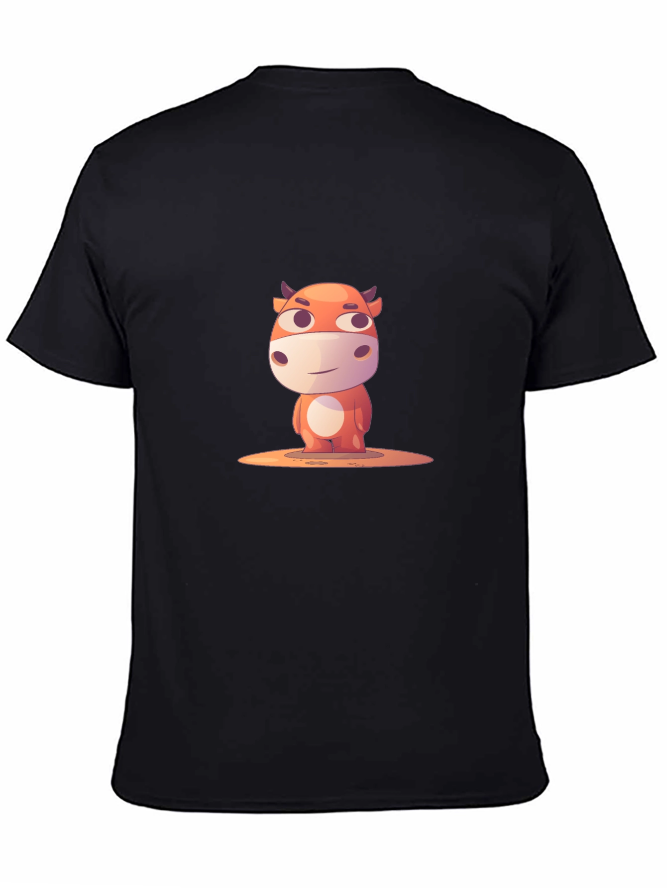 Cartoon Cow Graphic T-Shirt - Black