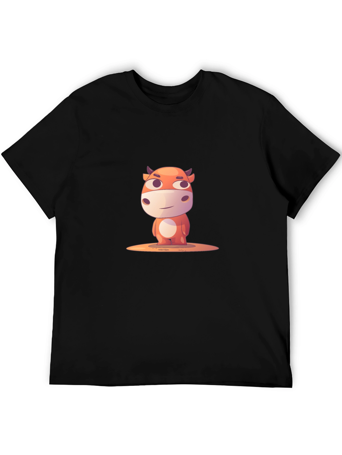 Cartoon Cow Graphic T-Shirt - Black