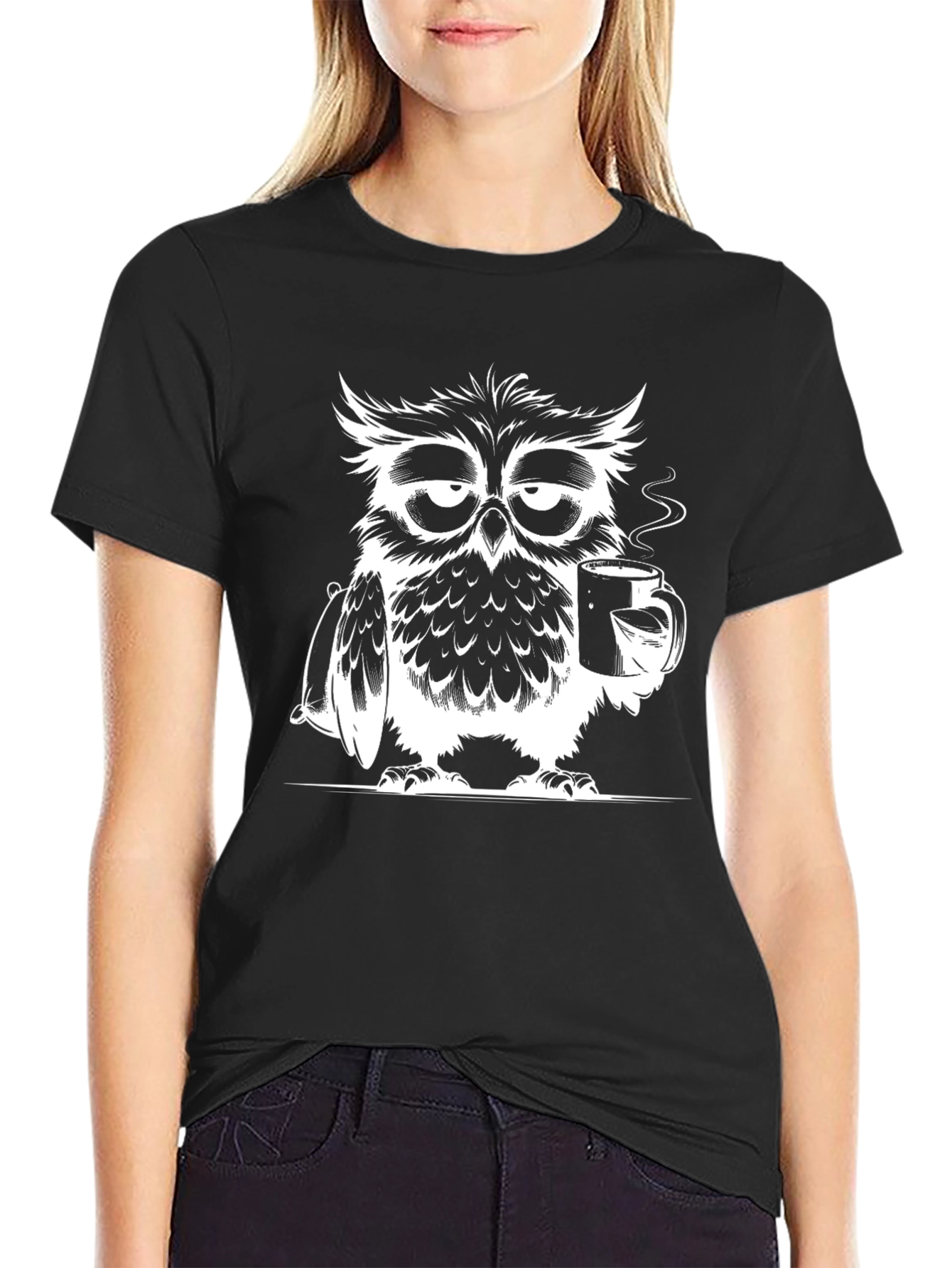 Sleepy Owl Coffee Lover Graphic T-Shirt