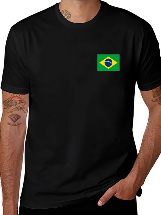 Black T-Shirt with Brazil Flag Patch