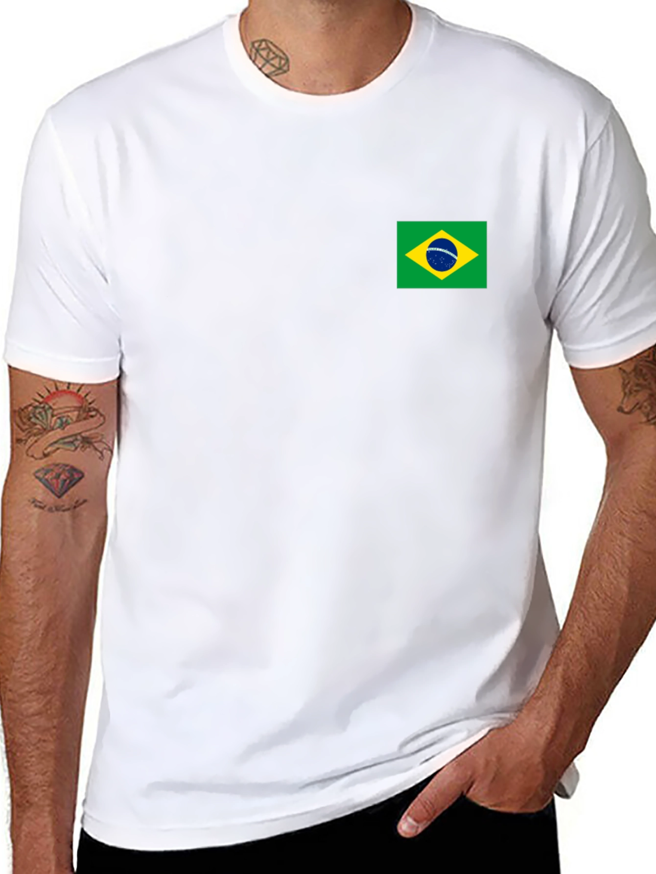 Black T-Shirt with Brazil Flag Patch