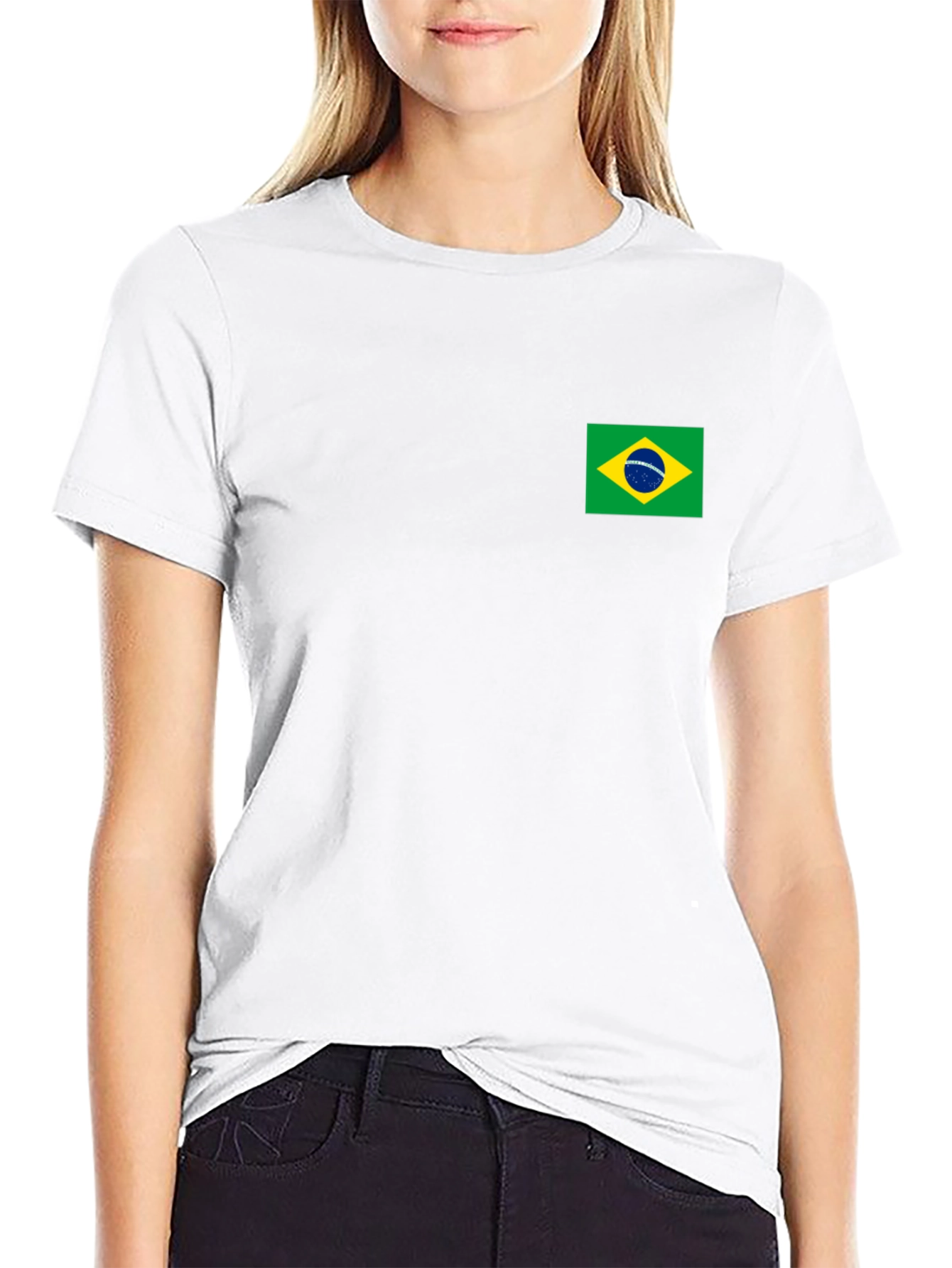 Black T-Shirt with Brazil Flag Patch
