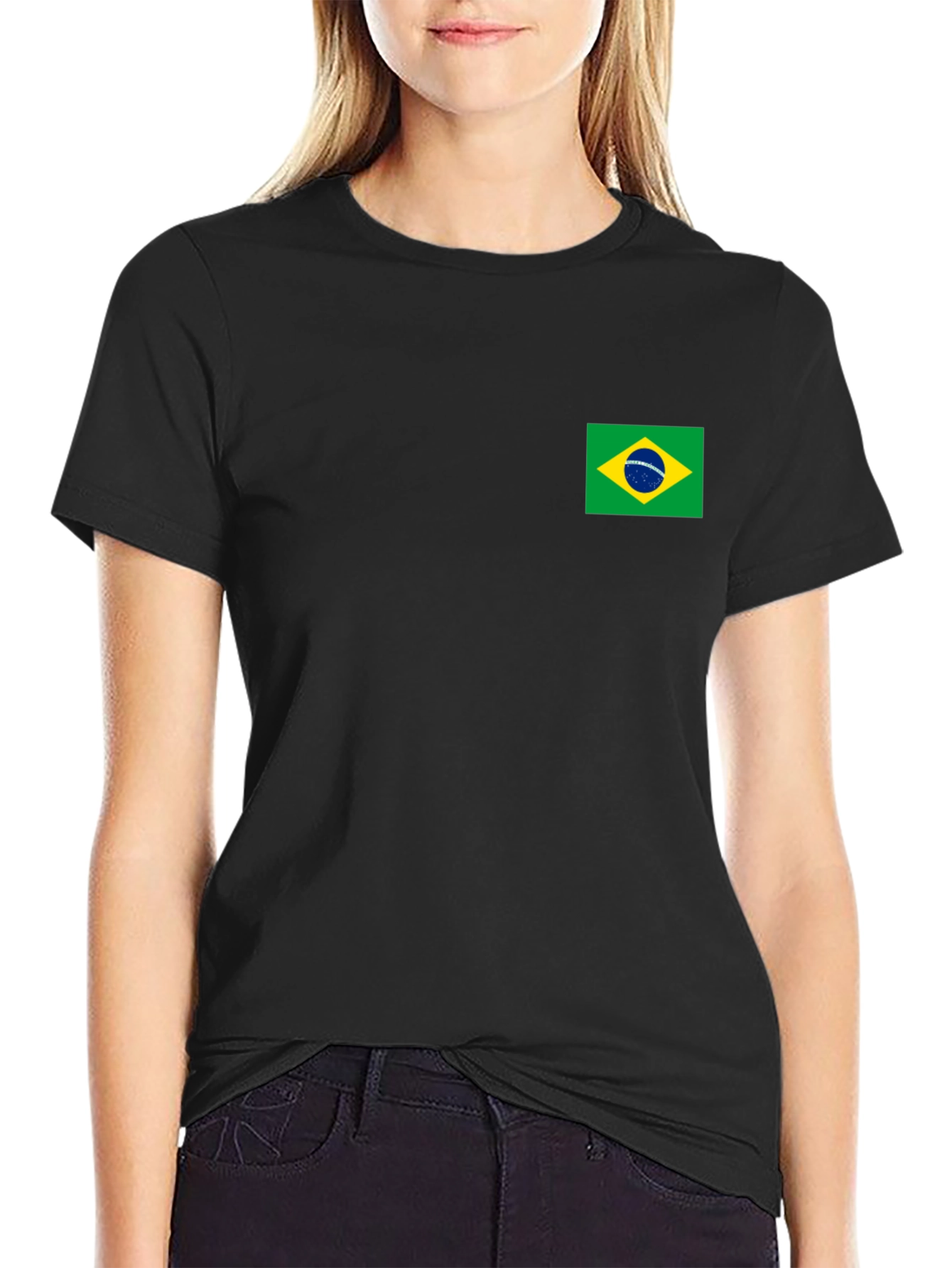 Black T-Shirt with Brazil Flag Patch