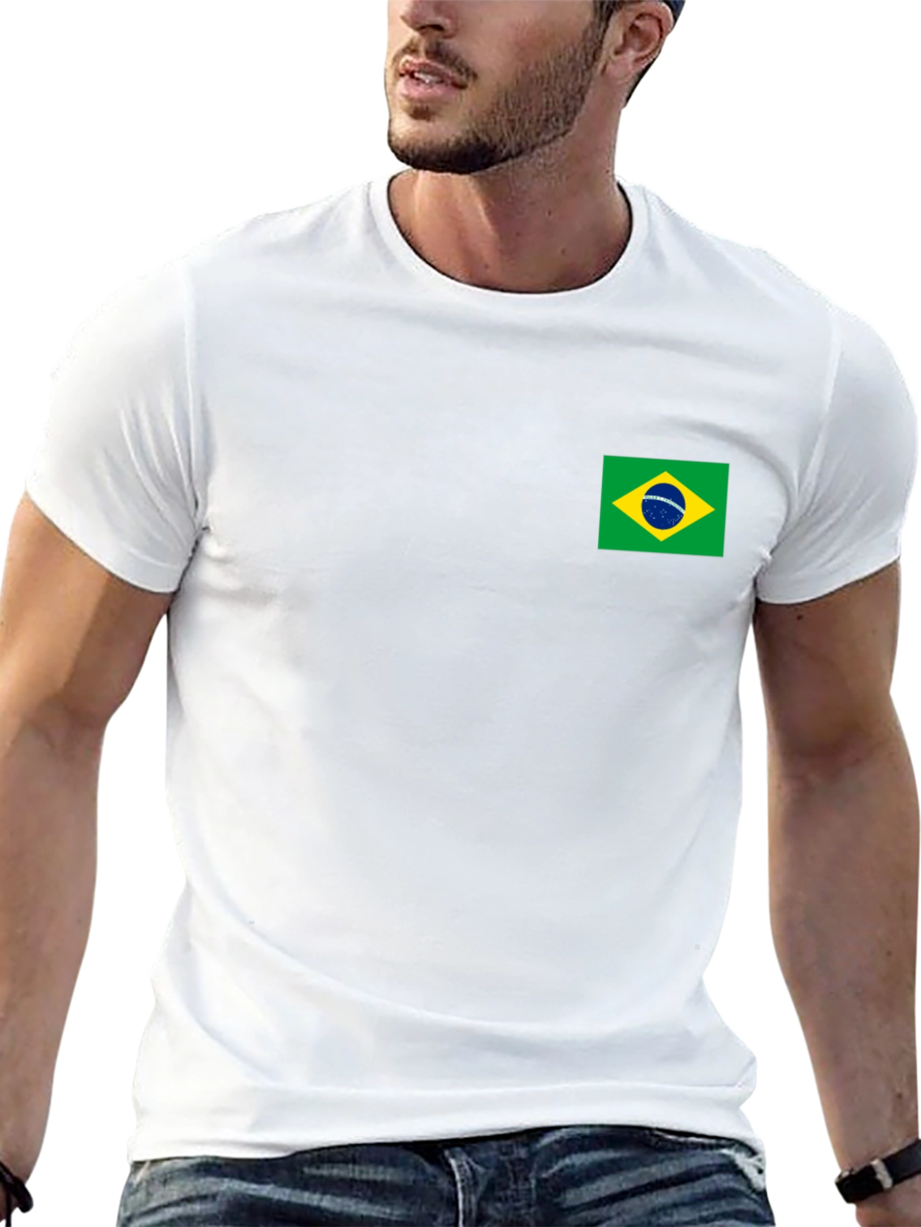 Black T-Shirt with Brazil Flag Patch