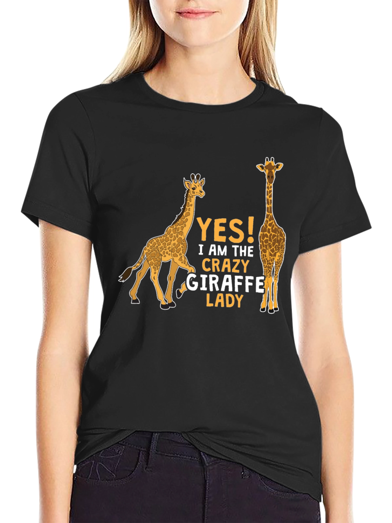 Crazy Giraffe Lady T-Shirt - Black
