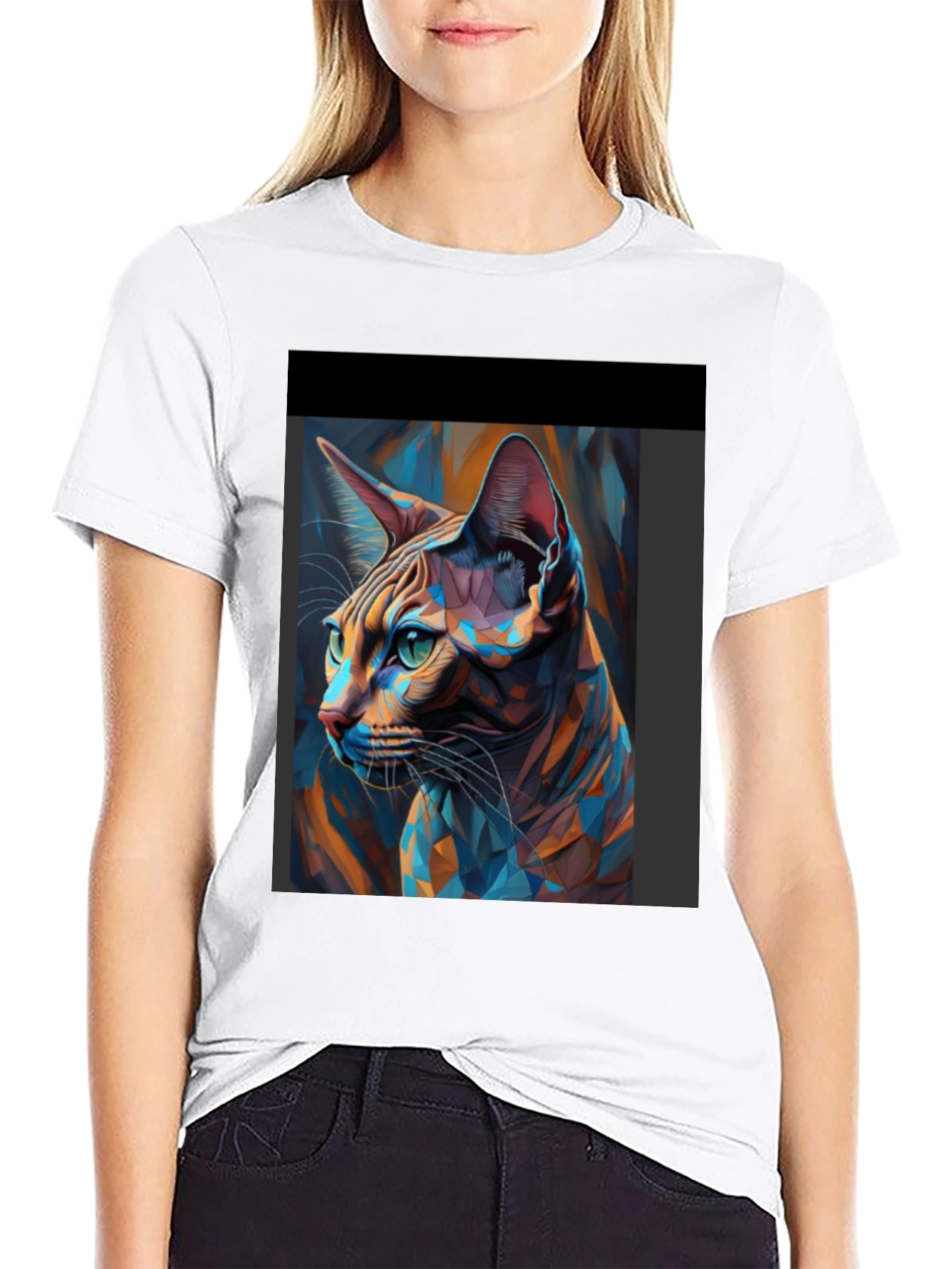 Abstract Cat Art Black T-Shirt