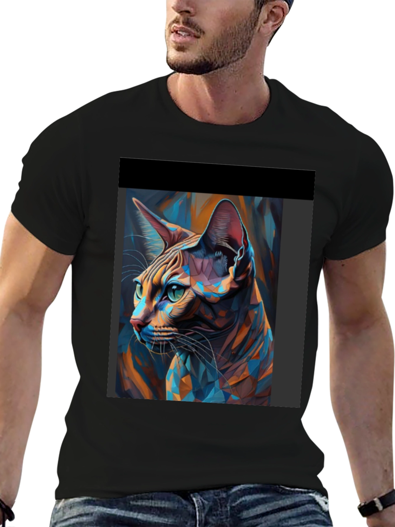 Abstract Cat Art Black T-Shirt