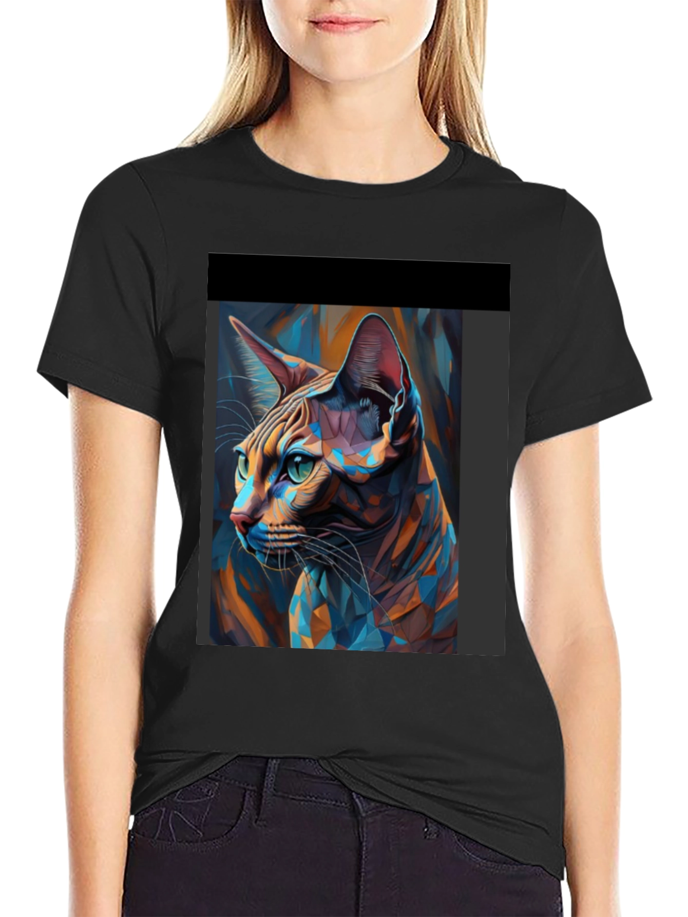 Abstract Cat Art Black T-Shirt