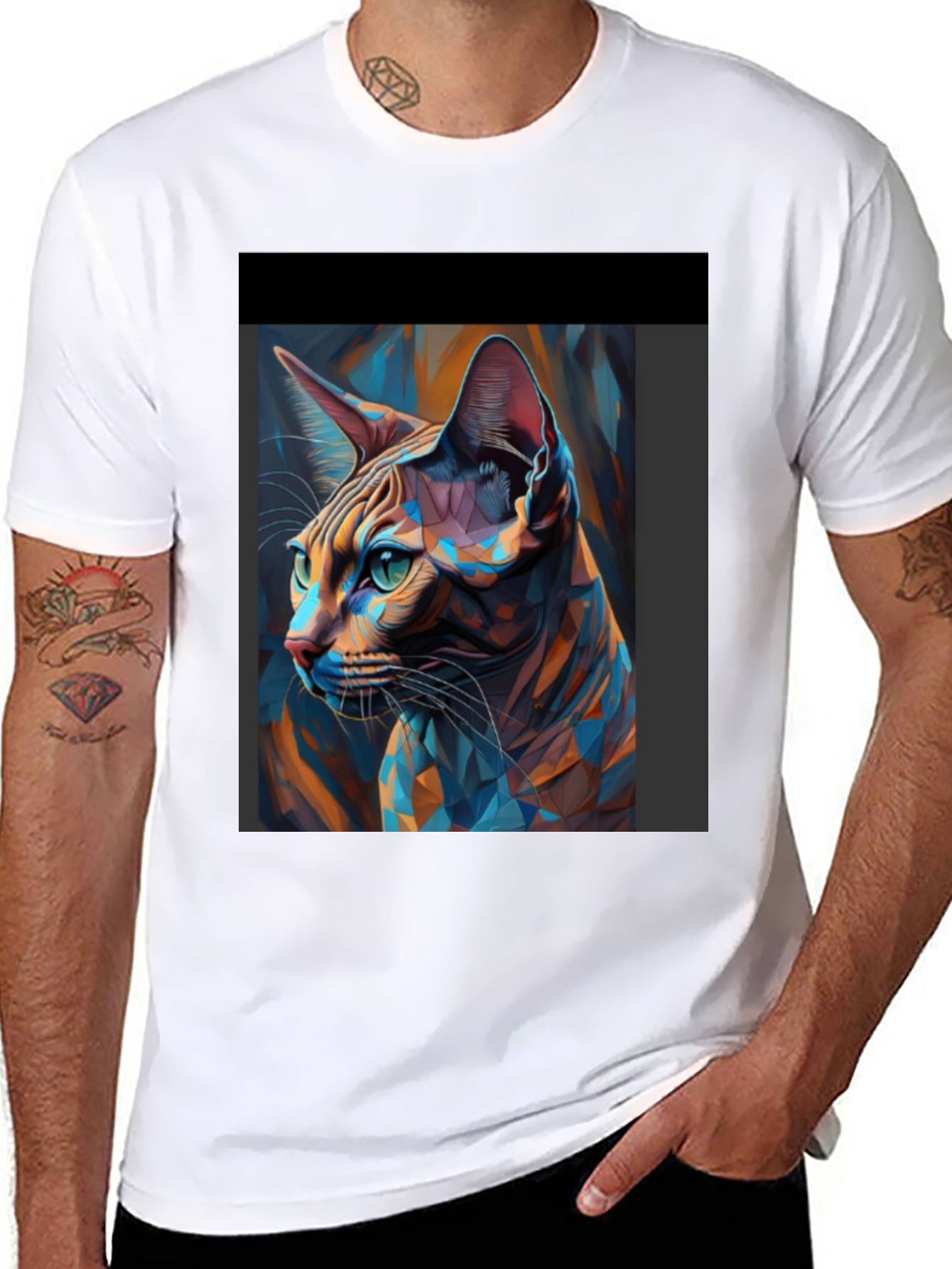 Abstract Cat Art Black T-Shirt