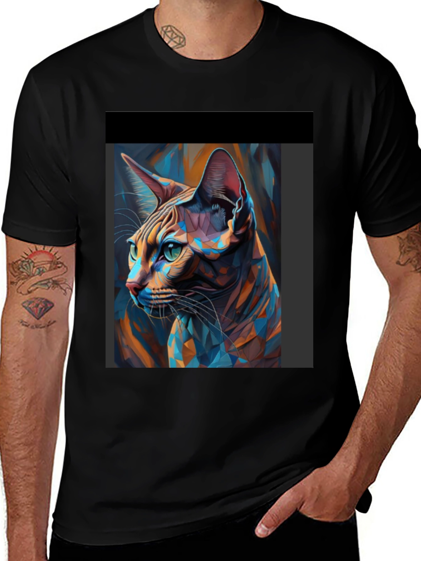 Abstract Cat Art Black T-Shirt