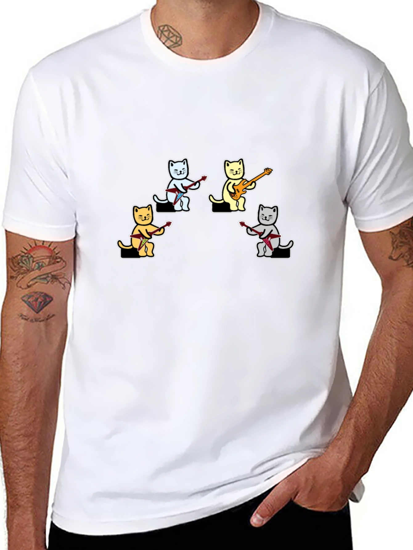 Cat Band Graphic T-Shirt - Cool Music Lover Tee