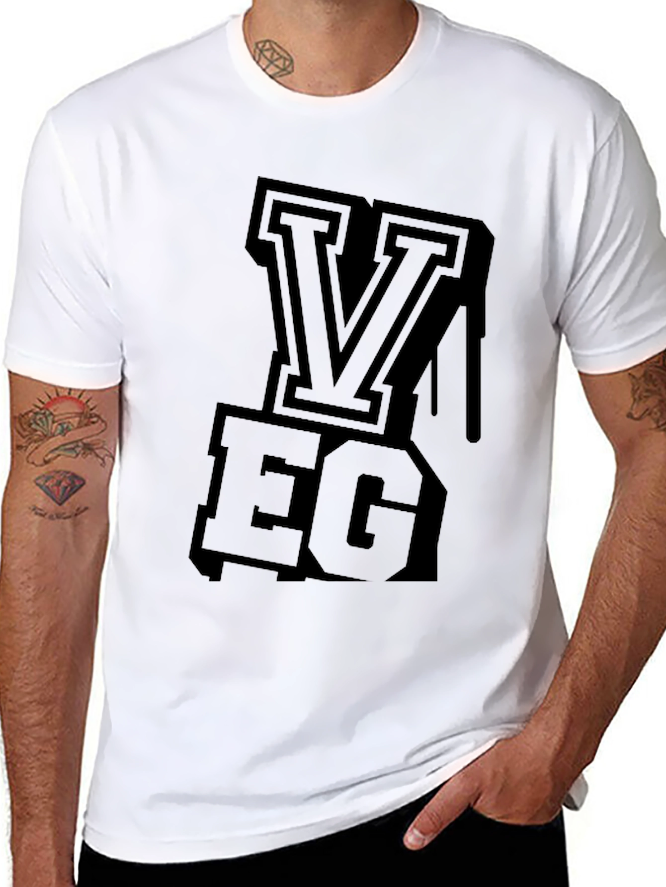 Black VEG Letter Graphic Mens T-Shirt