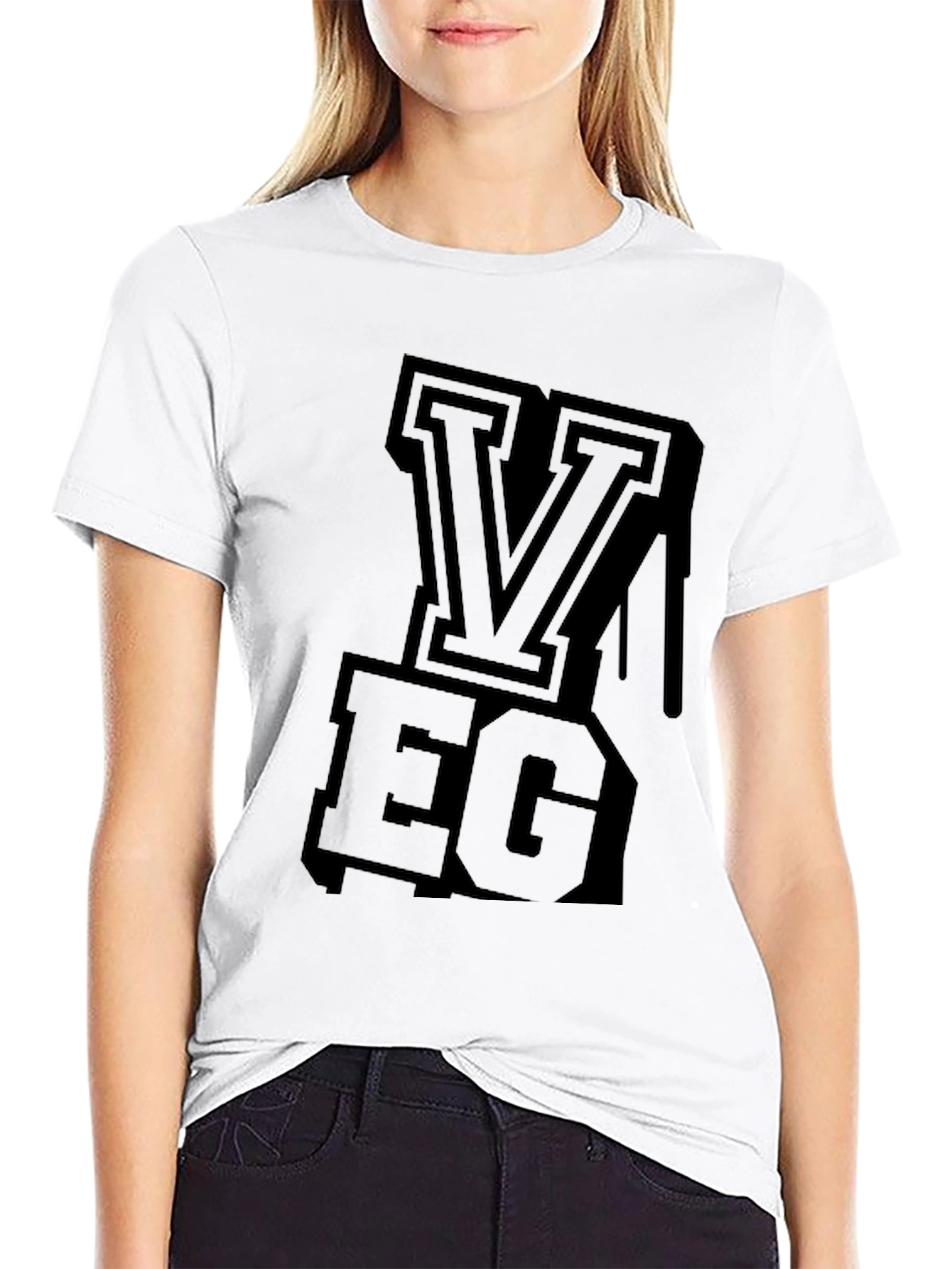 Black VEG Letter Graphic Mens T-Shirt