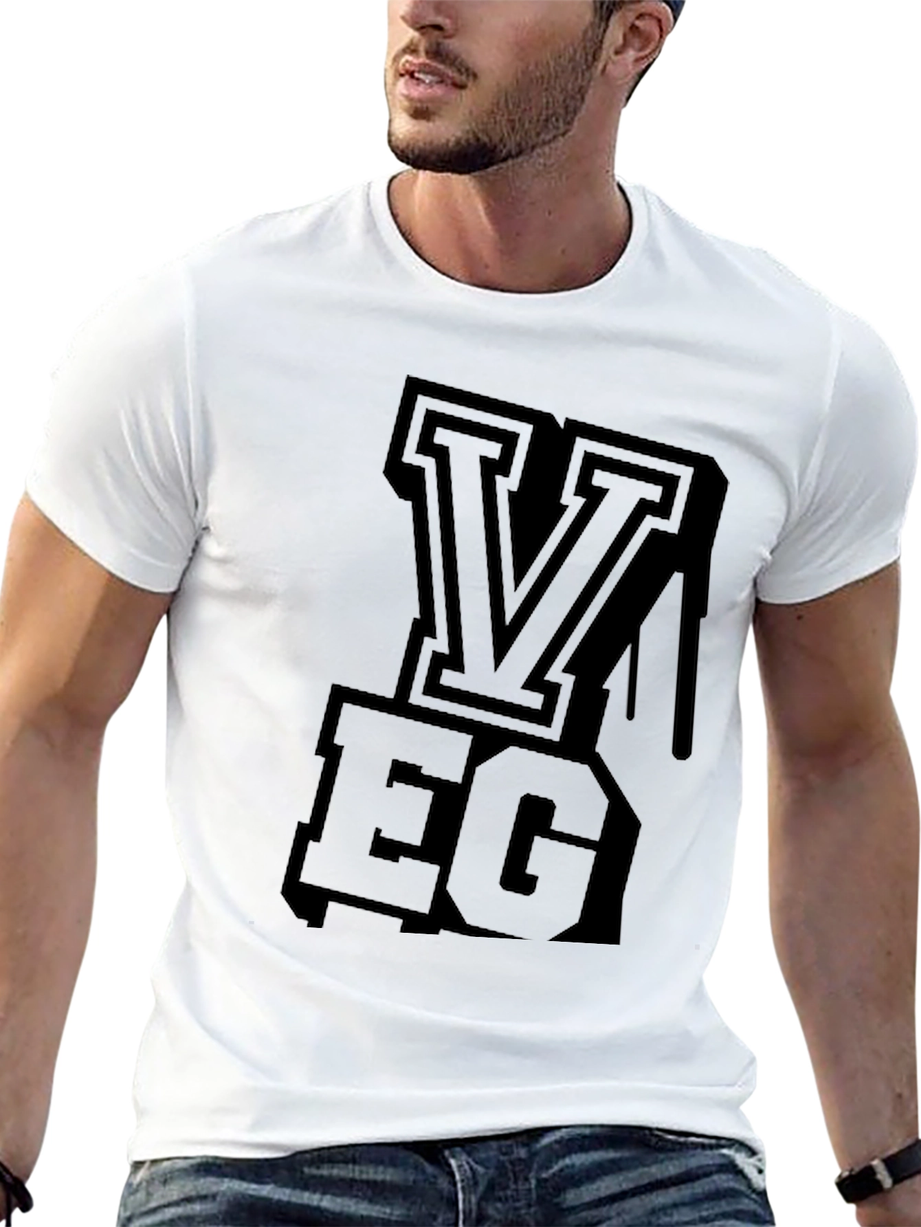 Black VEG Letter Graphic Mens T-Shirt