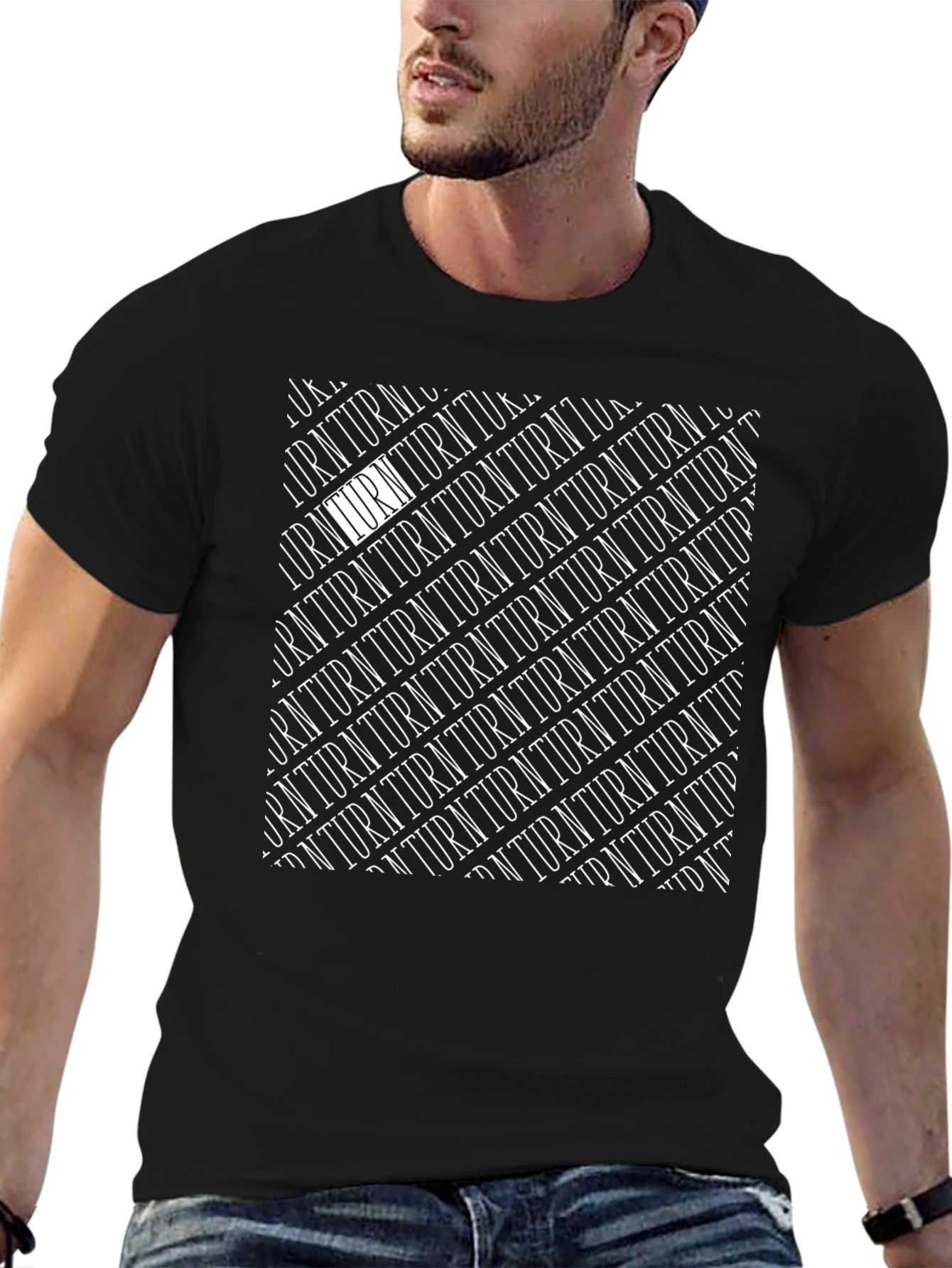 Modern Turn Pattern Black Graphic T-Shirt