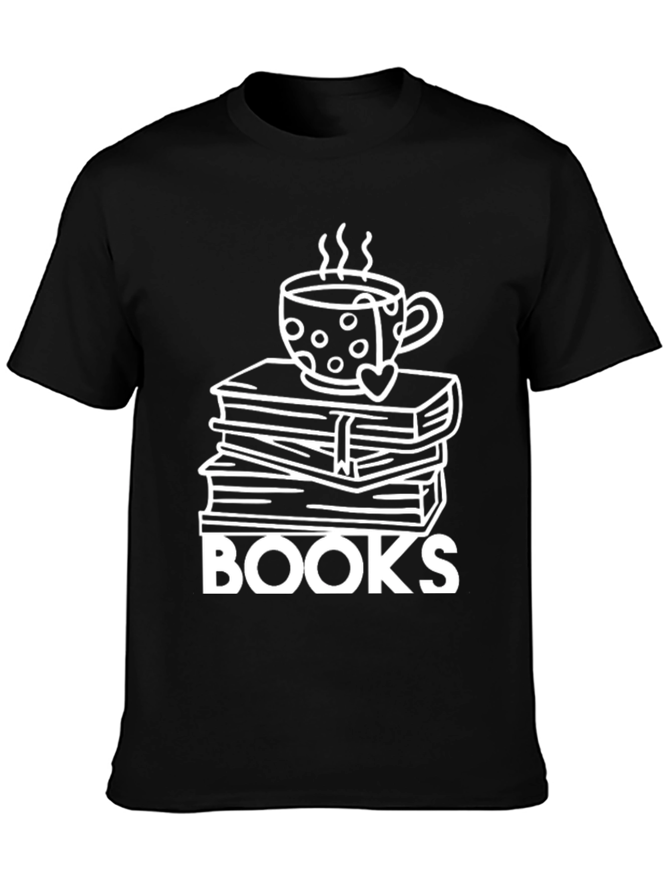 Book Lovers Tee: Stacked Books & Coffee Cup Design