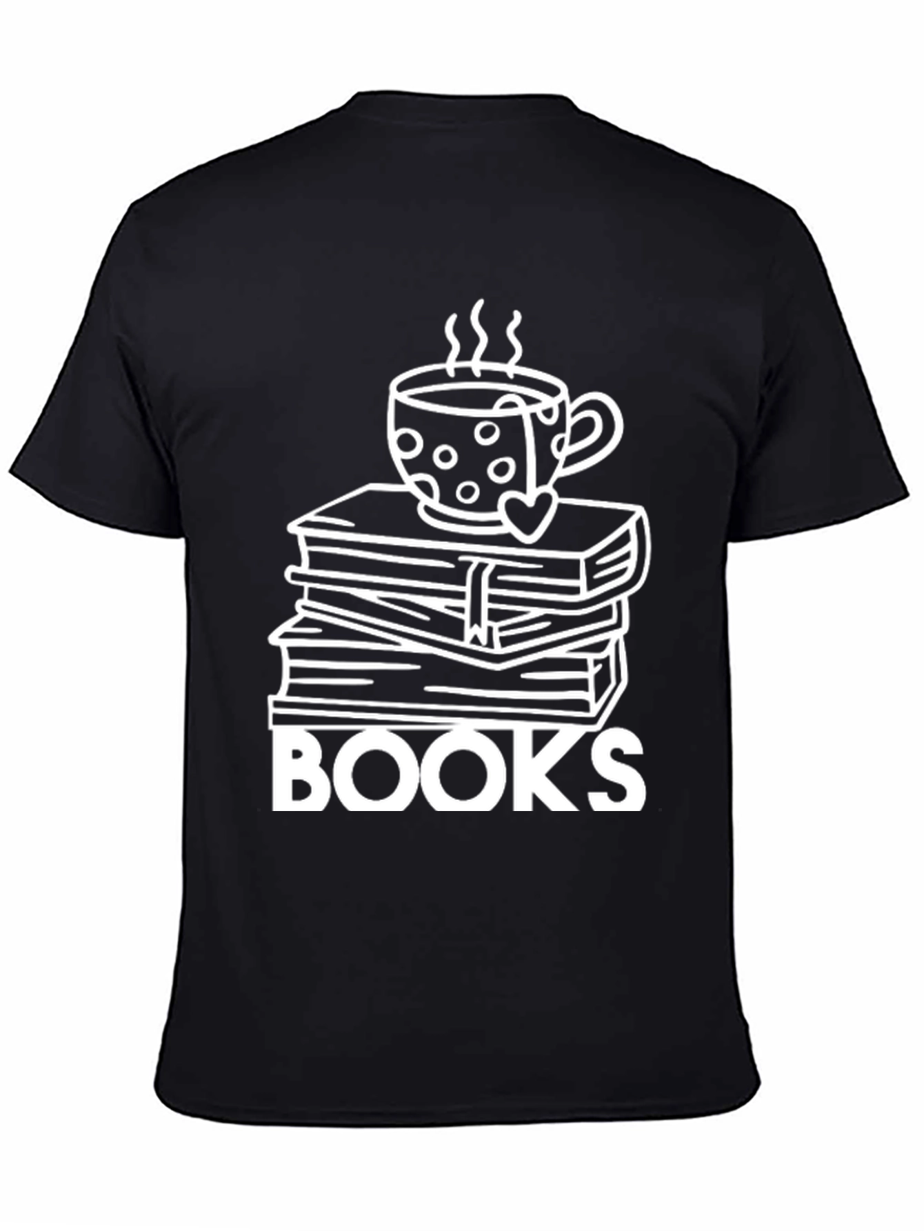 Book Lovers Tee: Stacked Books & Coffee Cup Design