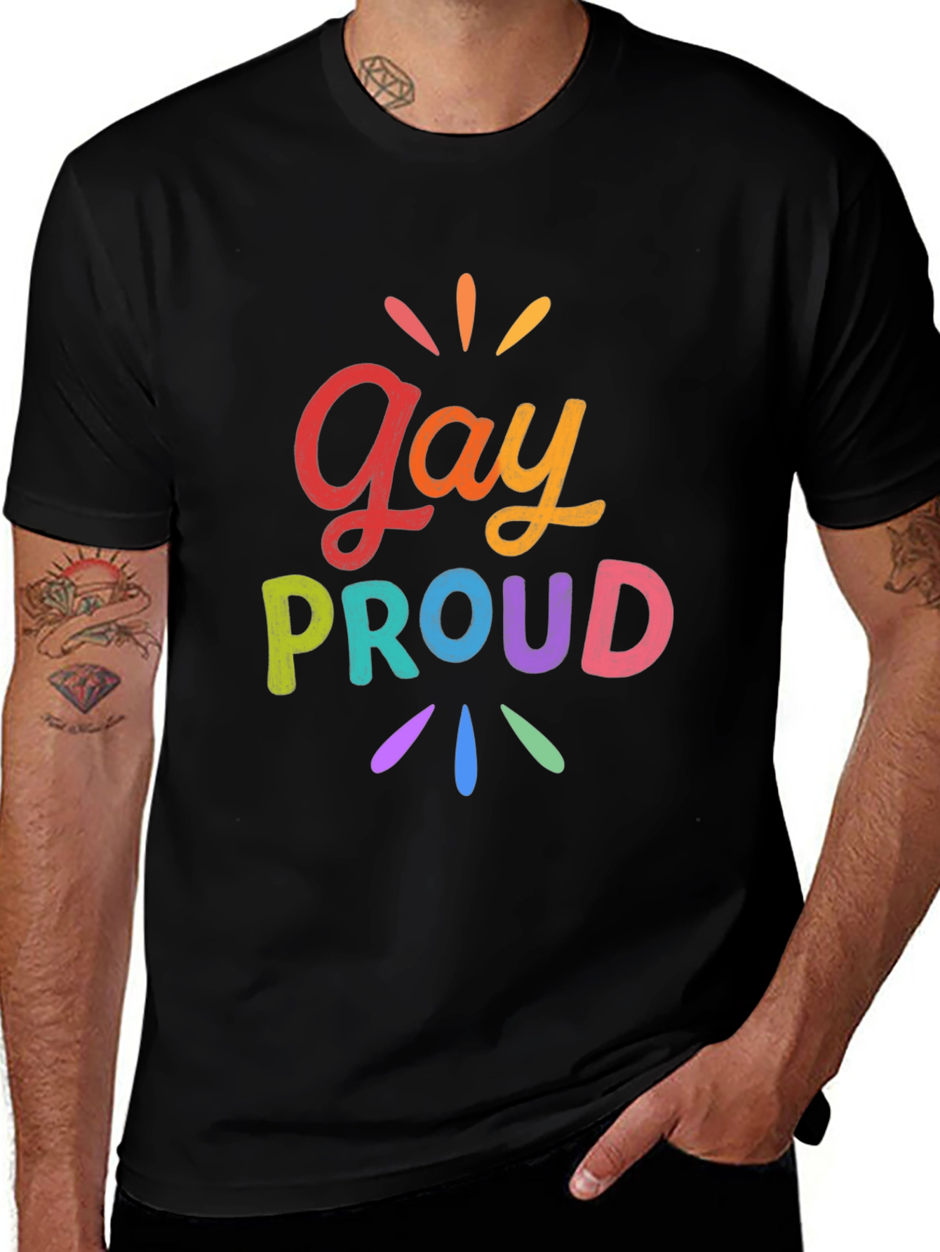 Gay Proud Rainbow Graphic Tee - Black
