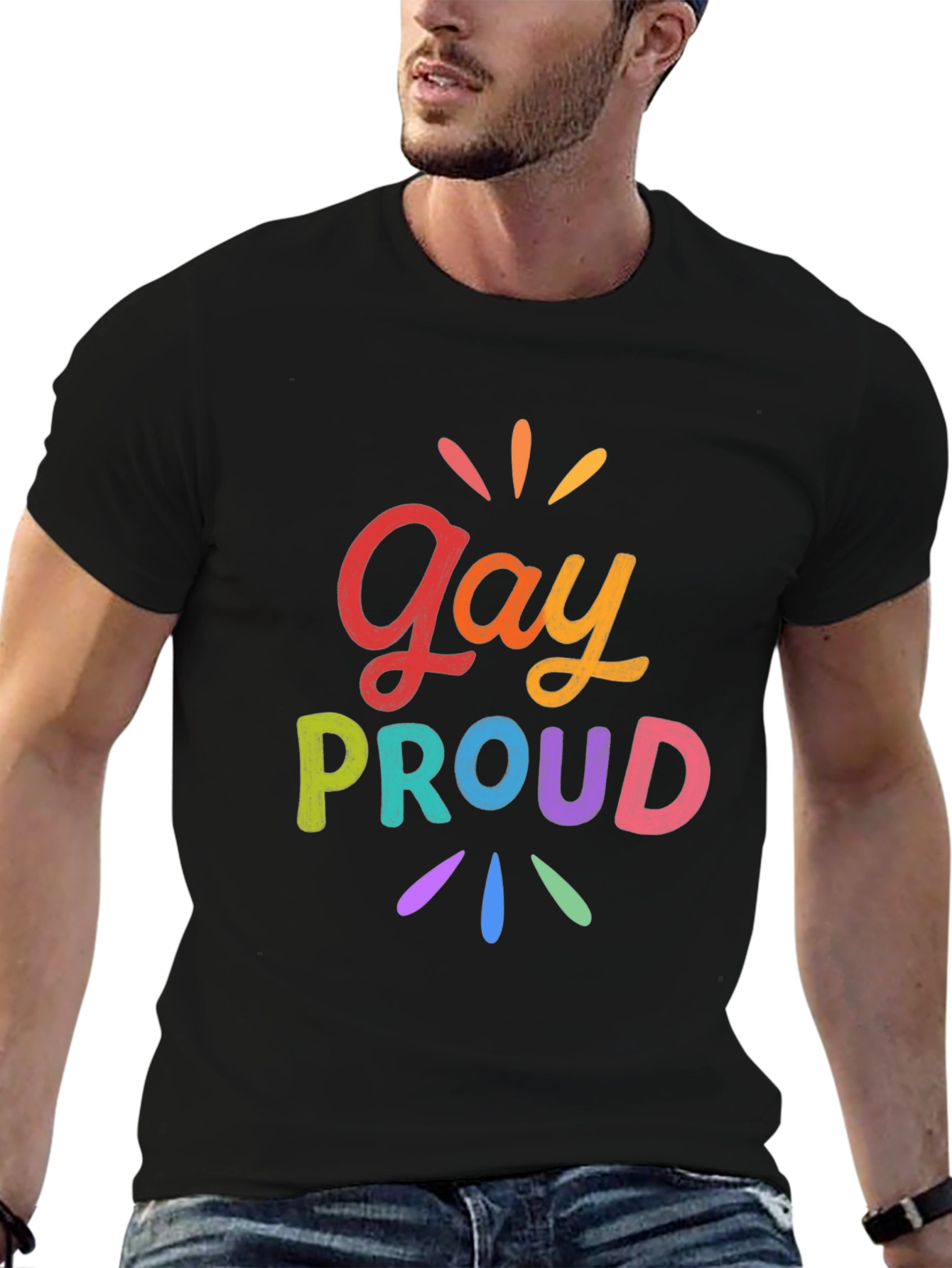Gay Proud Rainbow Graphic Tee - Black